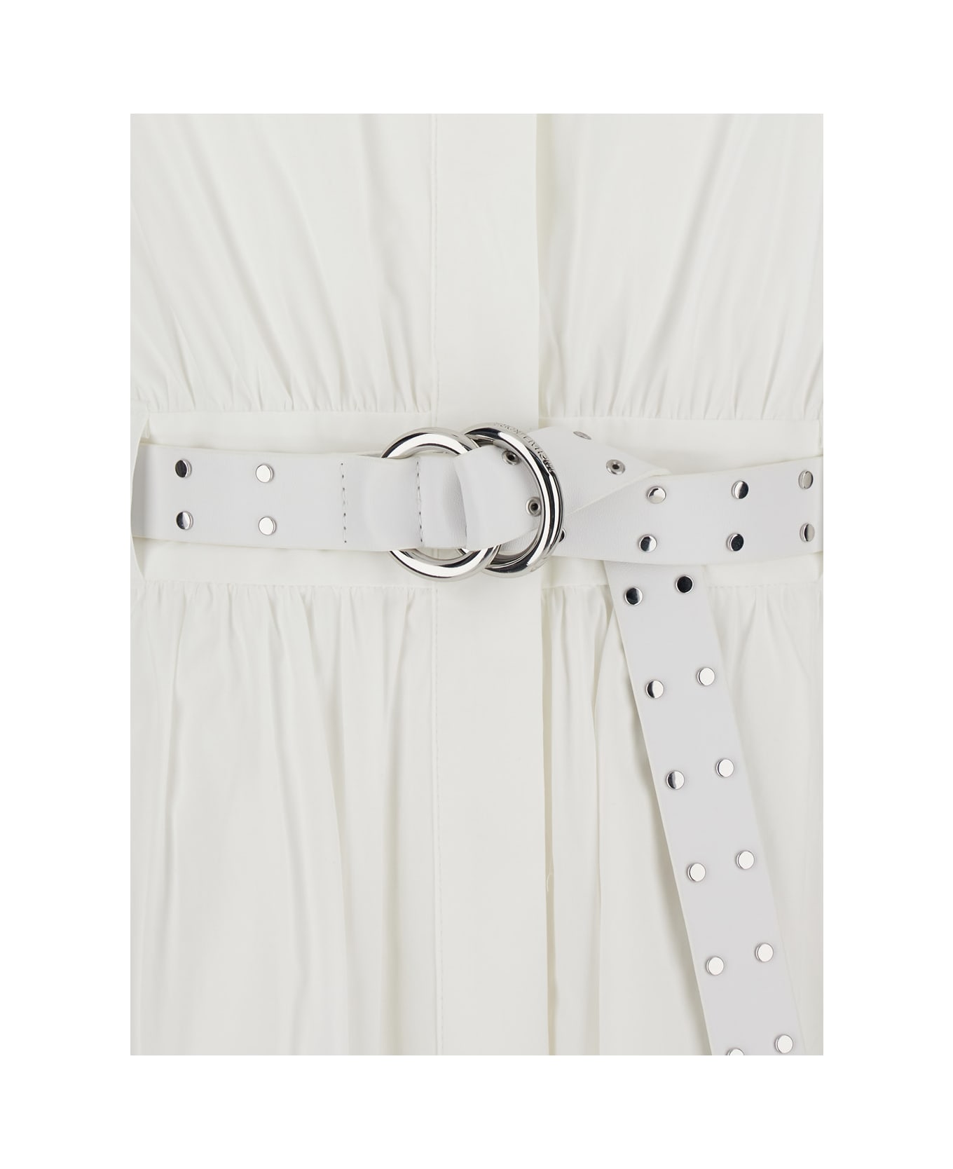 MICHAEL Michael Kors White Sleeveless Long Dress With V Neck And Adjustable Belt In Cotton Stretch Woman - White