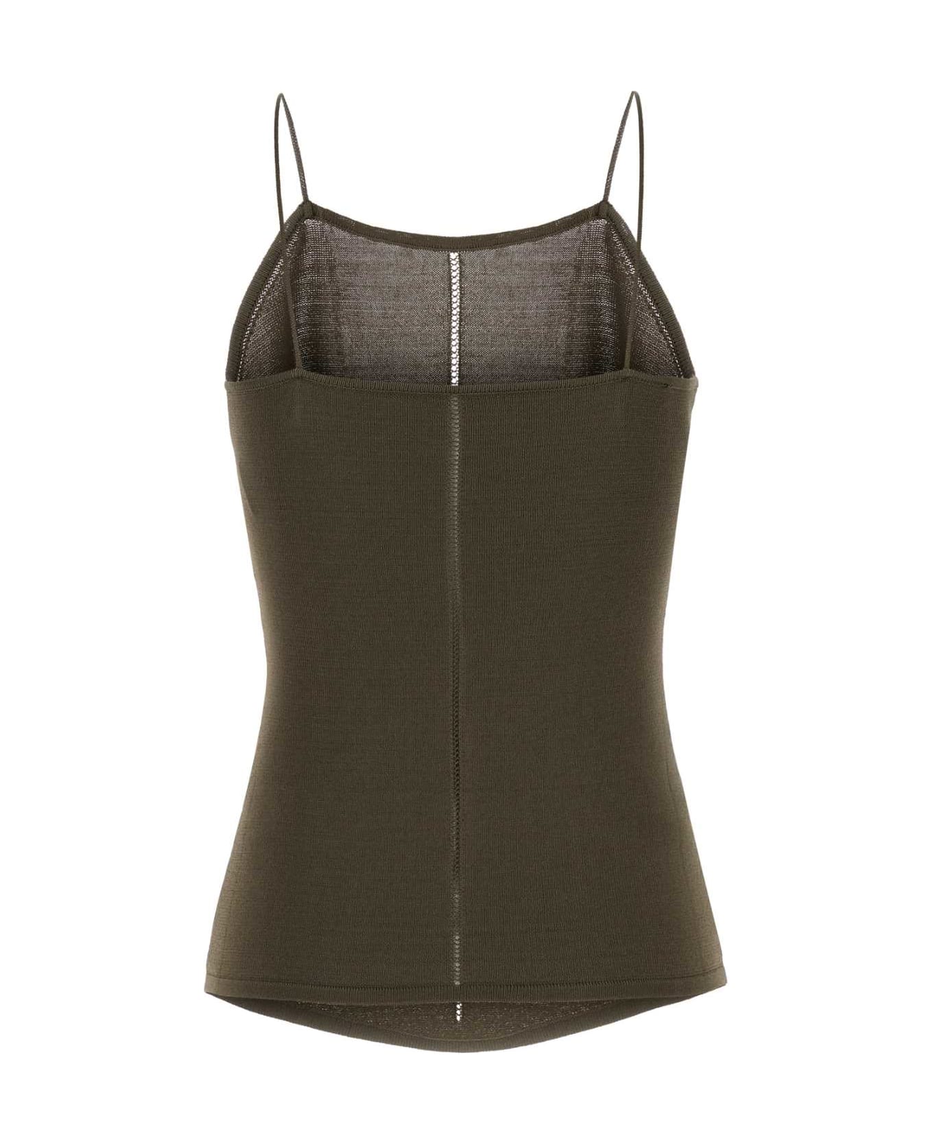 Lemaire Army Green Viscose Blend Tank Top - DARKKHAKI フリース