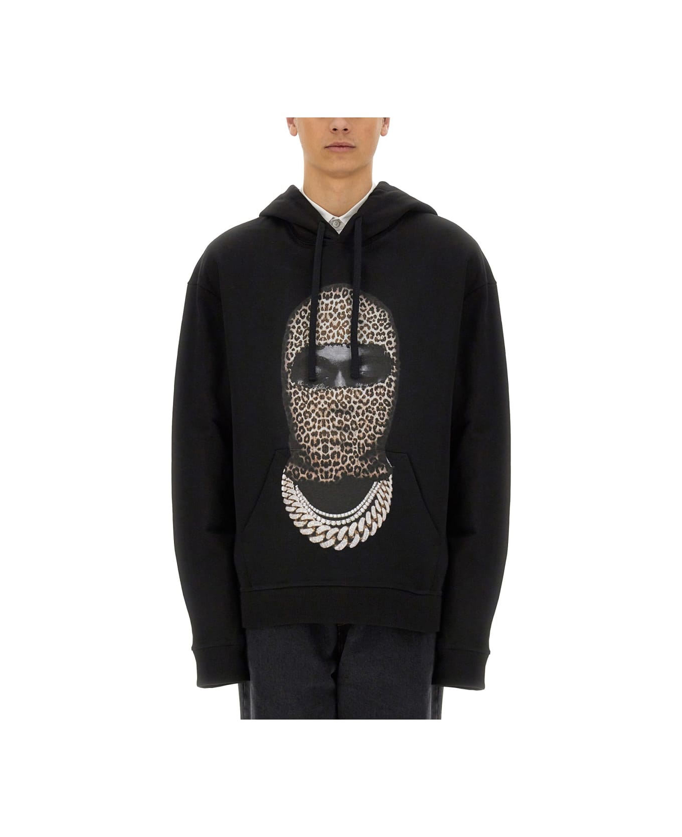 ih nom uh nit Leopard Mask Print Sweatshirt - BLACK
