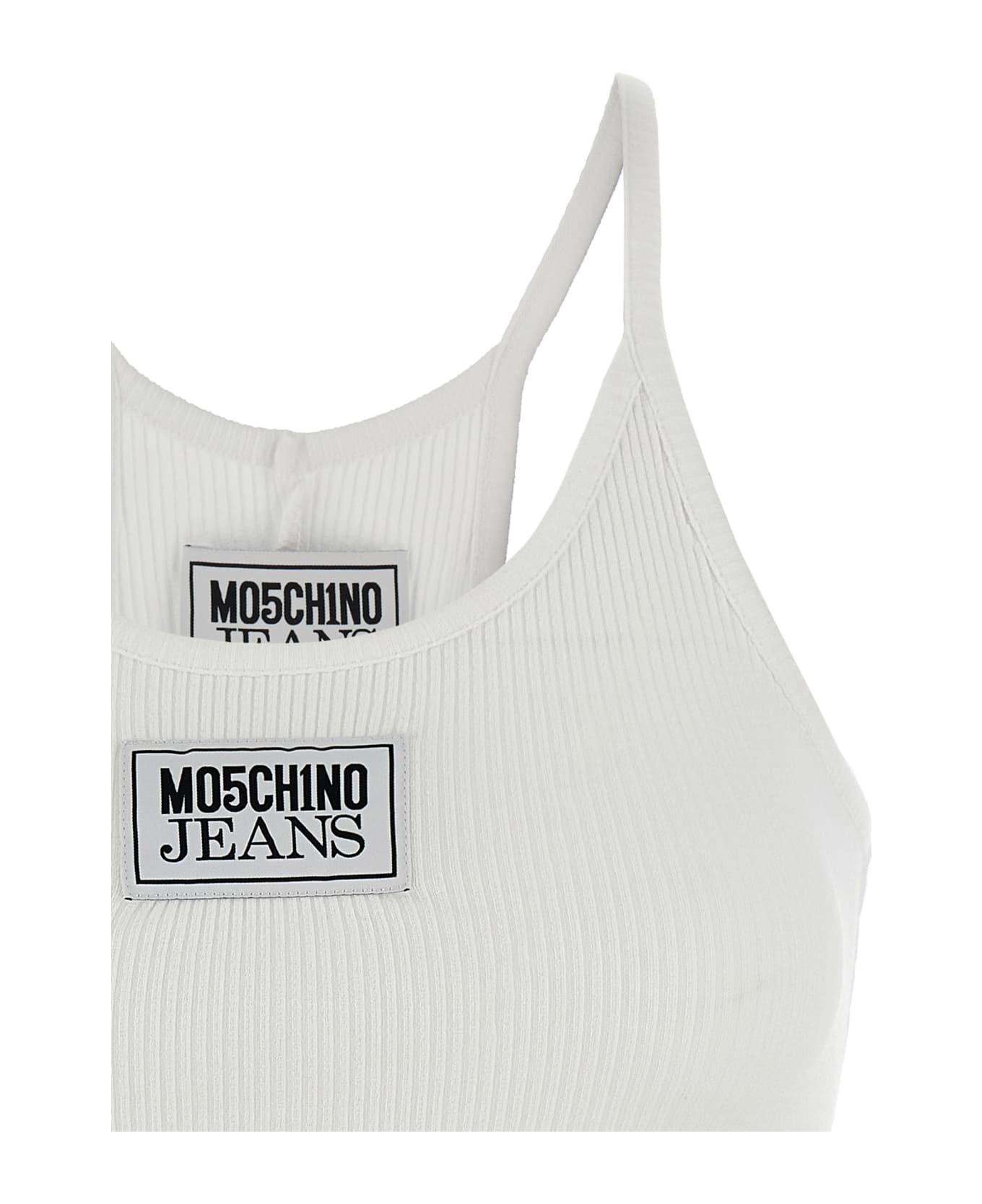M05CH1N0 Jeans Tank Top Logo Label - White