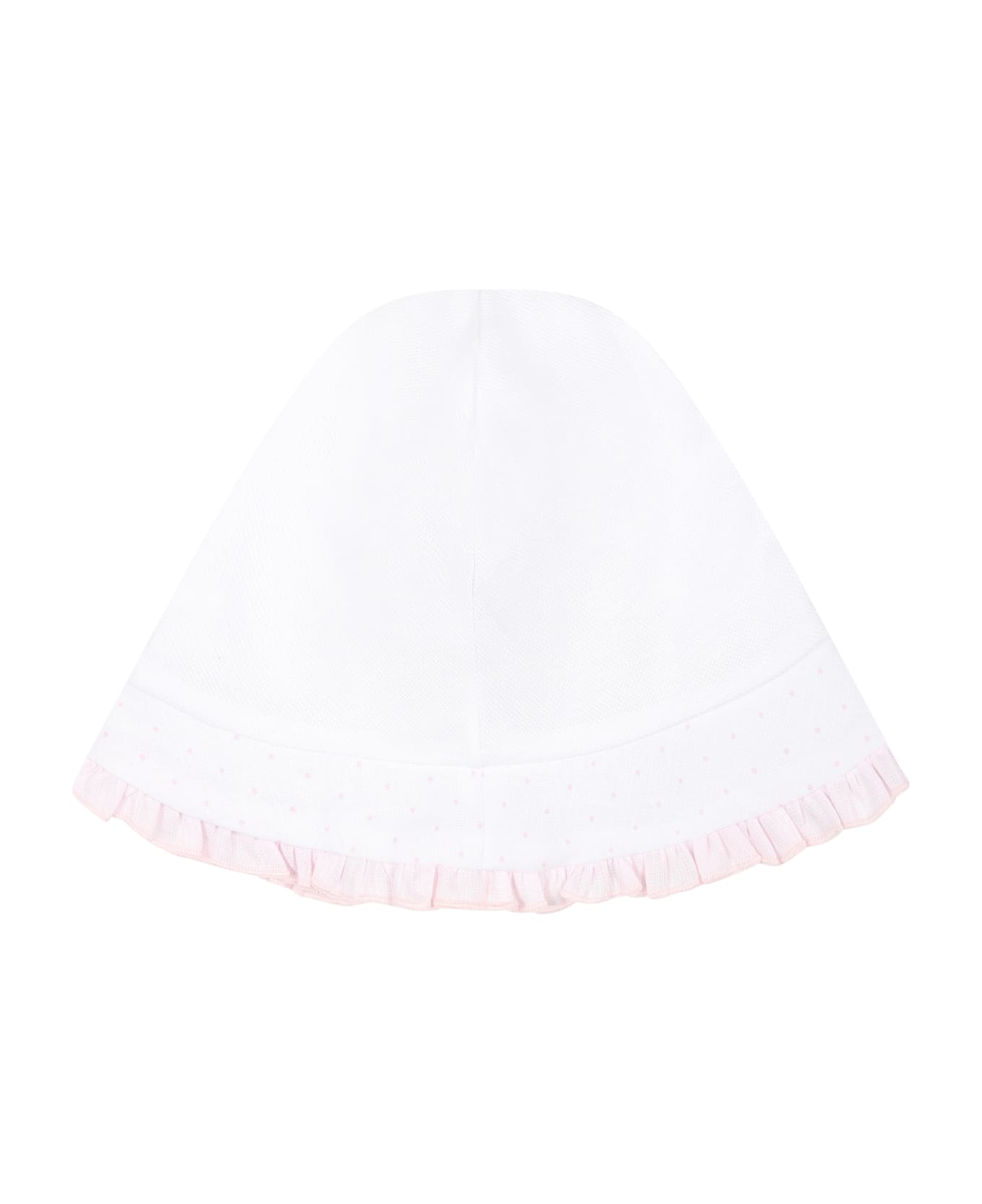 La stupenderia White Hat For Baby Girl With Pink Polka Dots - White