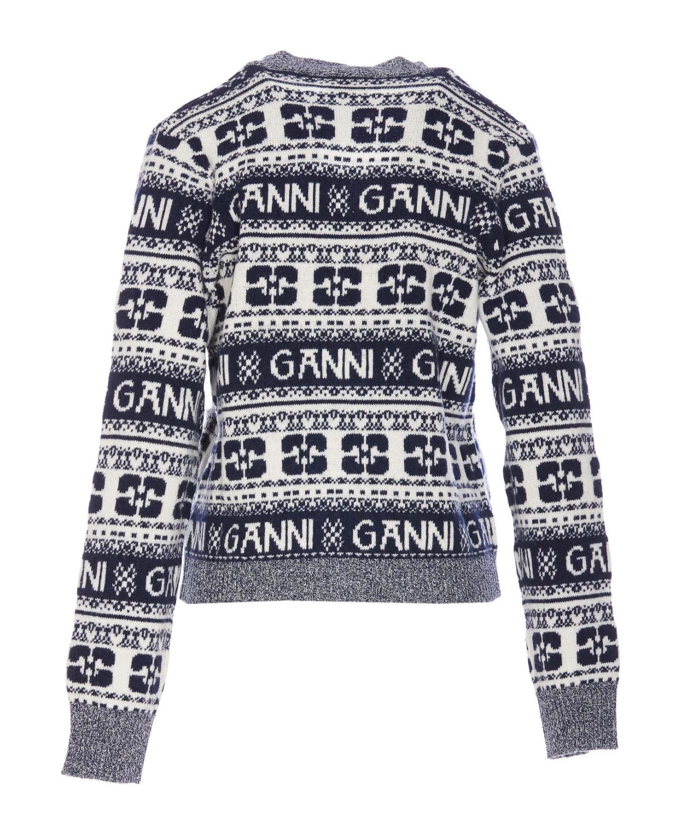 Ganni Logo Wool Mix Cardigan - Sky Captain