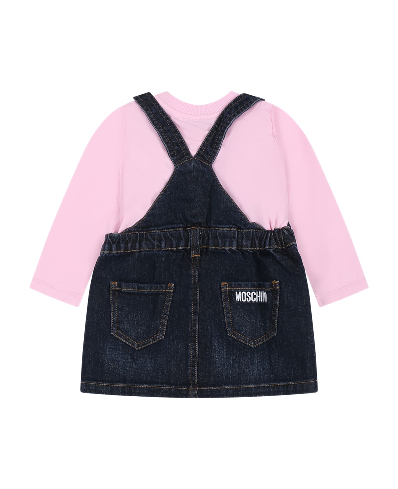 Moschino Blue Suit For Baby Girl With Teddy Bear And Logo - Denim