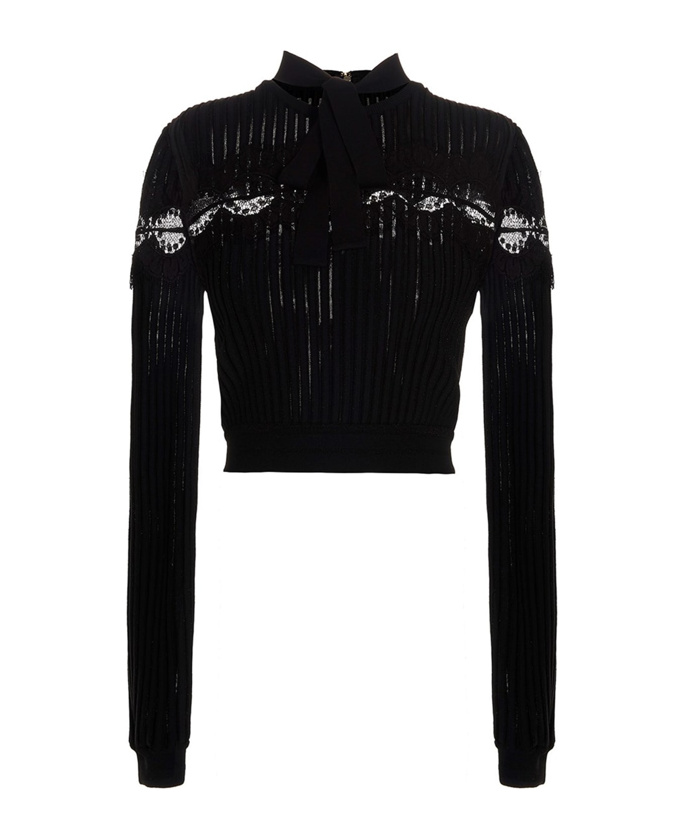 Elie Saab Bow Lace Sweater Top - Black  