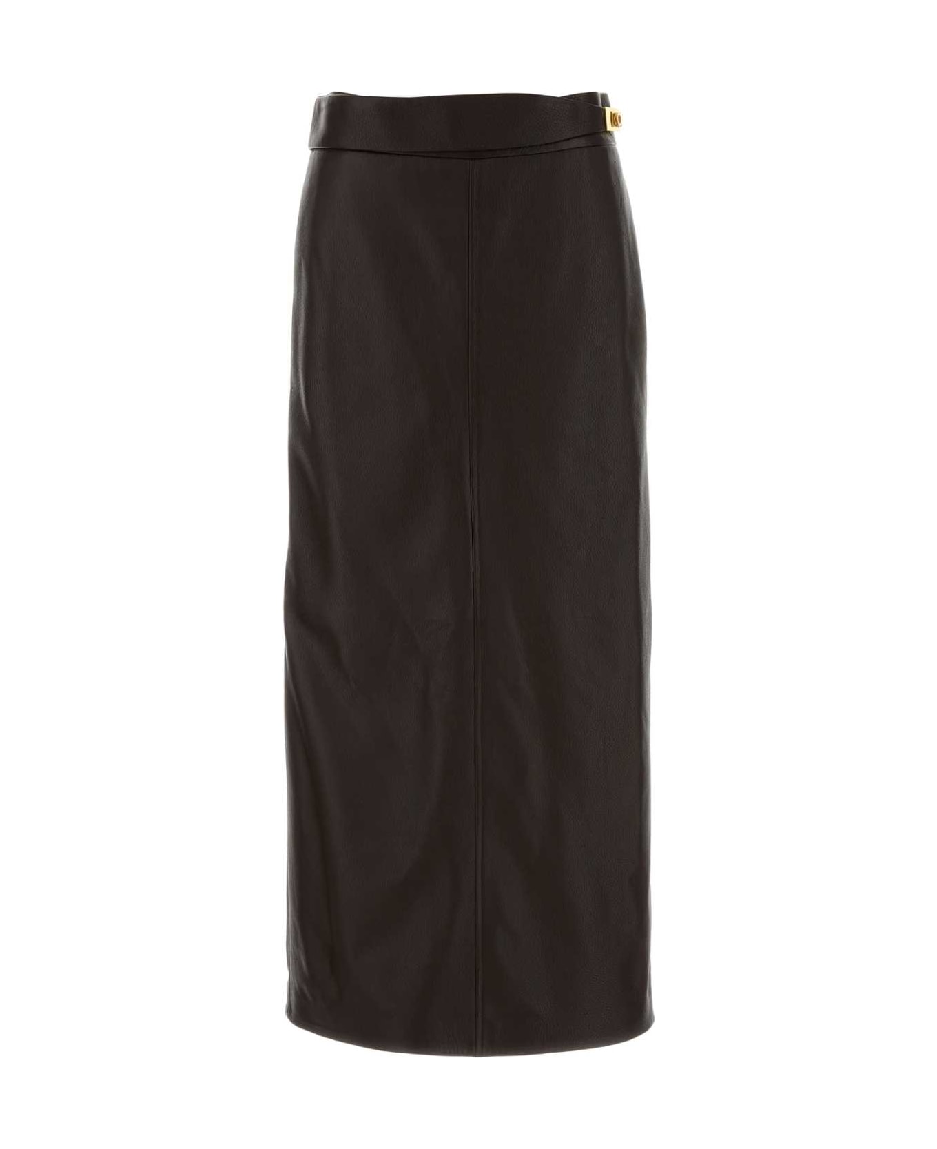 Ferragamo Dark Brown Leather Skirt - EXPRESSO