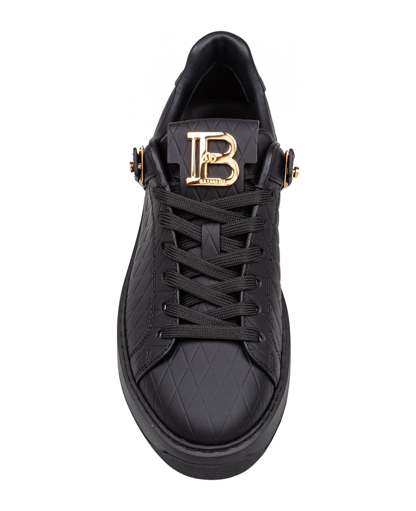 Balmain B-court Leather Sneakers With Diamond Embossing - Noir