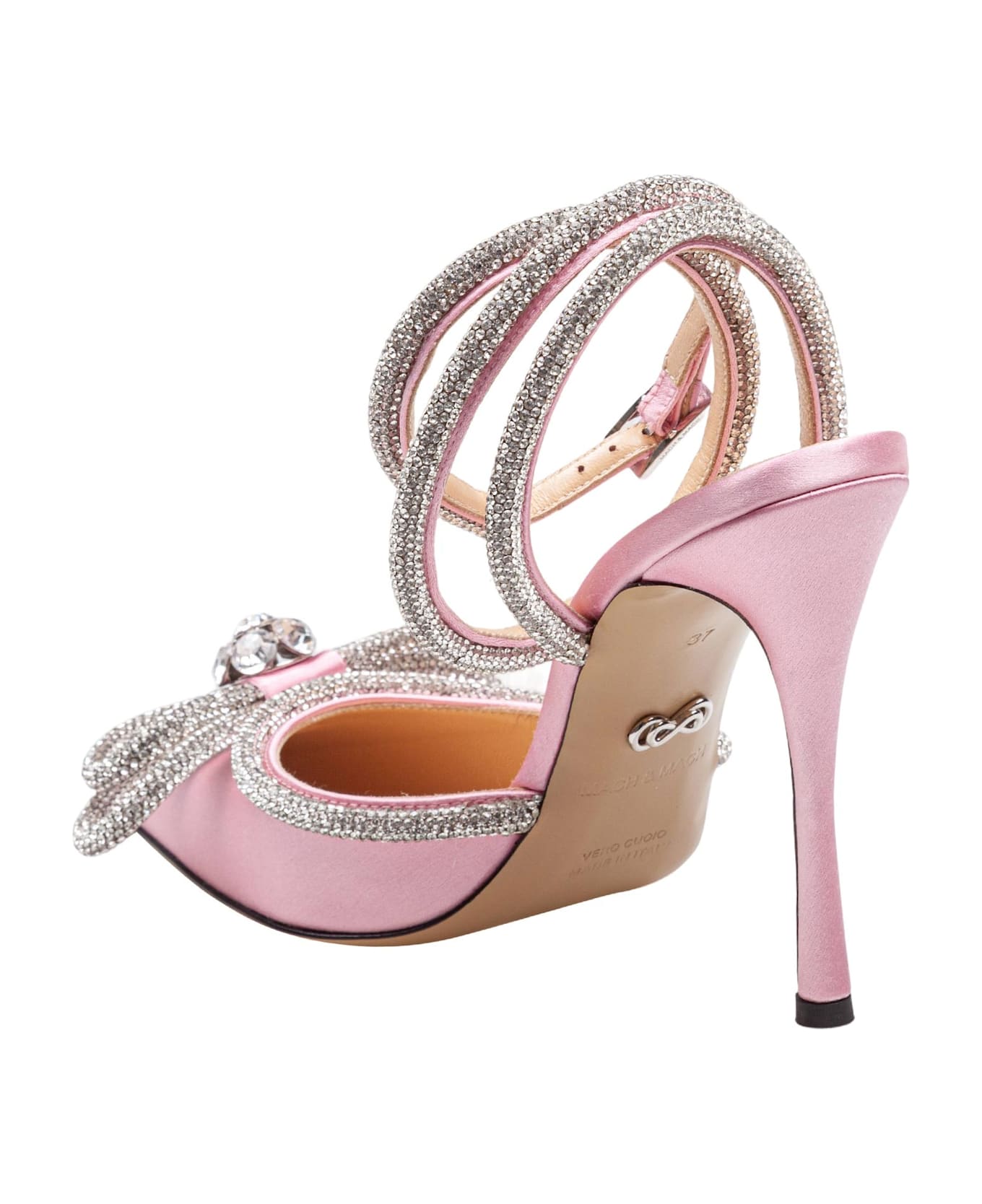 Mach 
Mach Satin Double Decollete With Rhinestone Bow - PINK