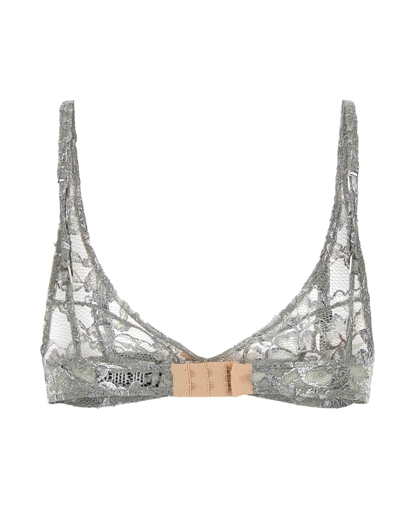 The Attico Grey Lace Bra - SILVER