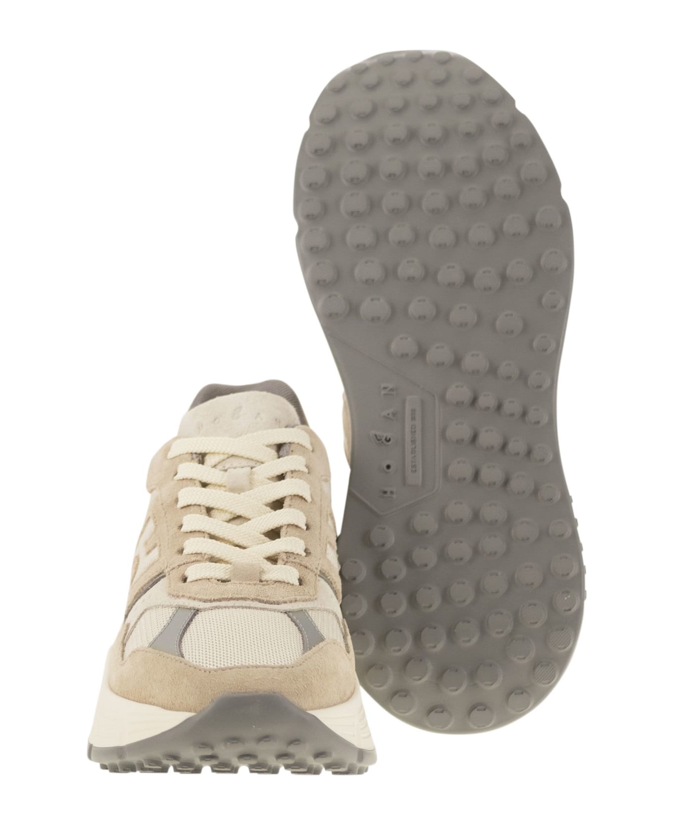 Hogan H669 - Hi-fi Fabric And Suede Trainers - Beige