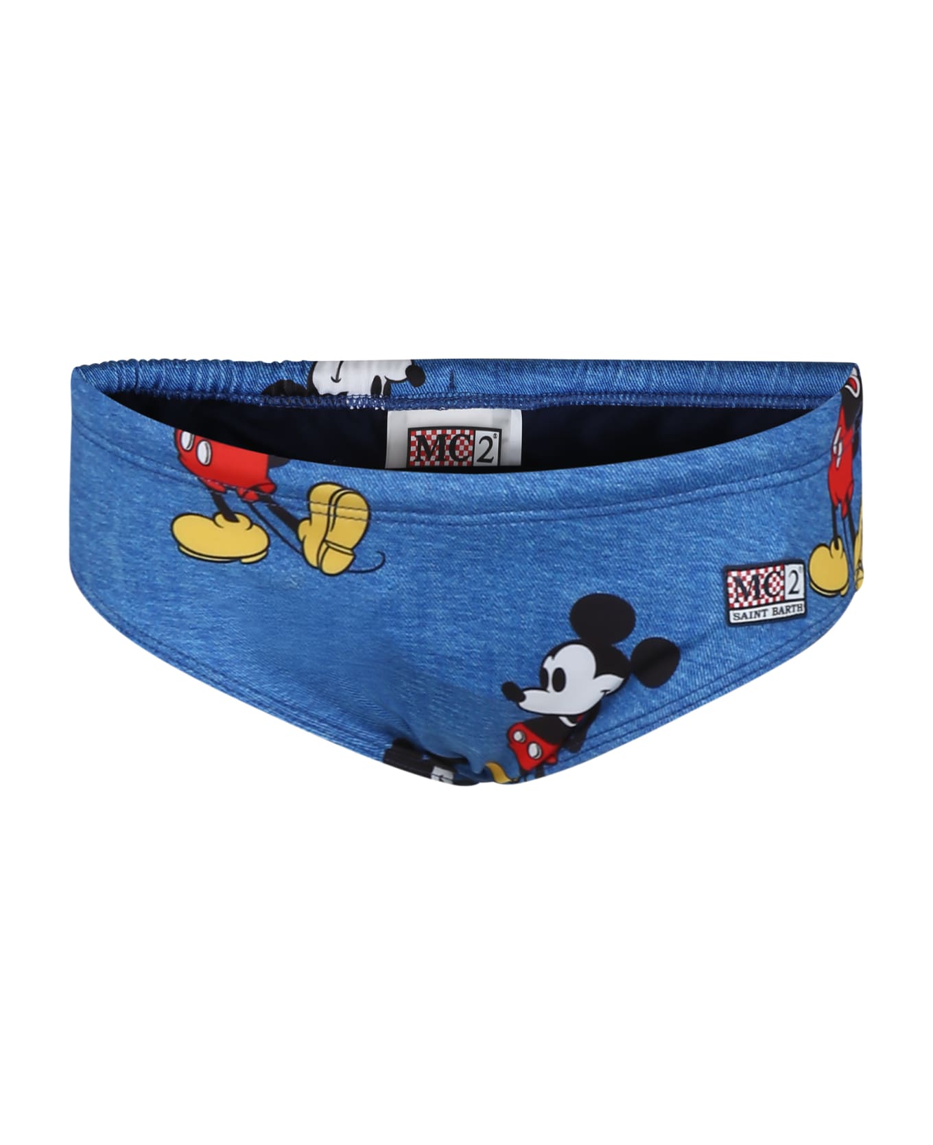 MC2 Saint Barth Blue Swim Briefs For Boy With Mickey Mouse Print And Logo - Blue