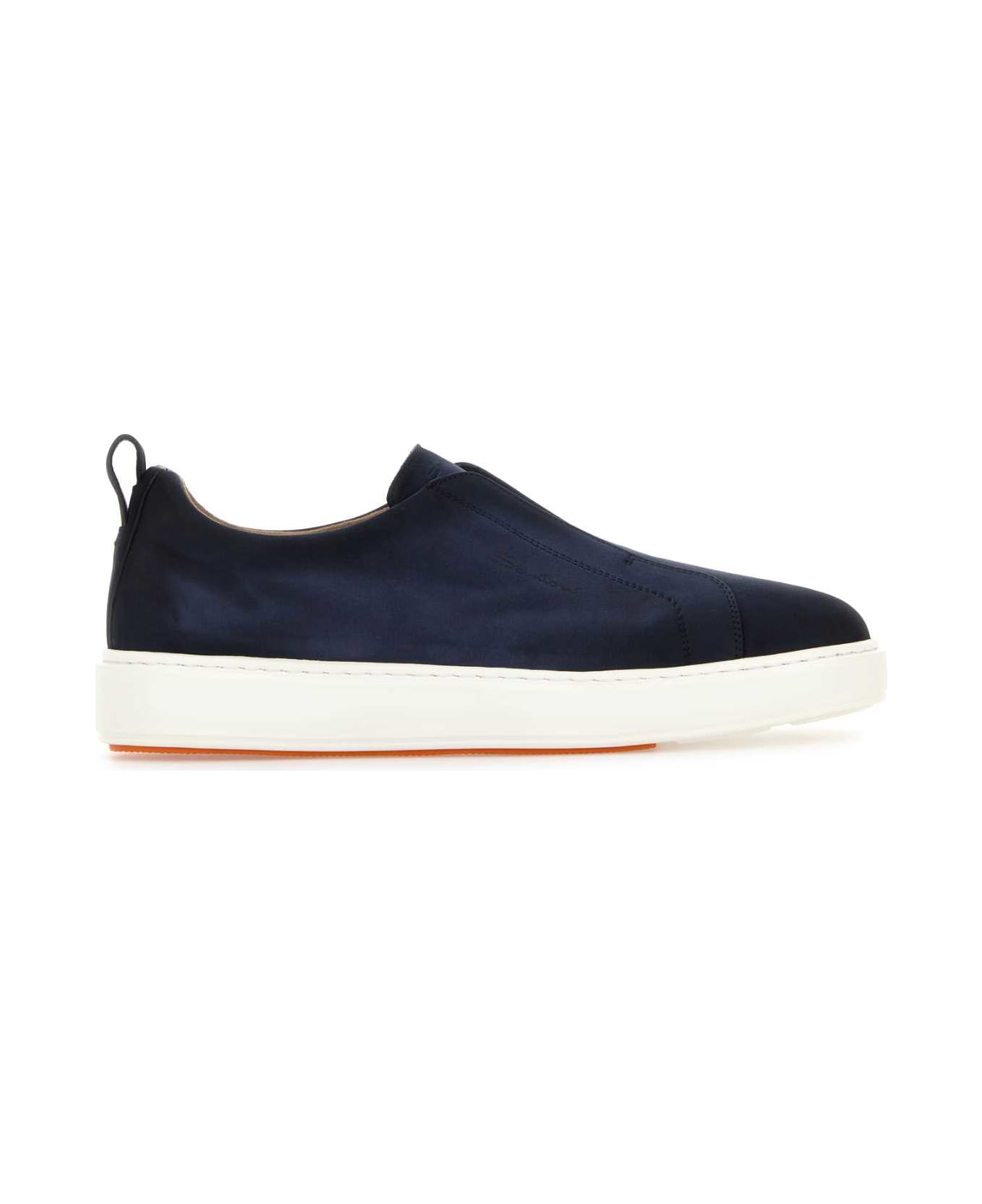 Santoni Navy Blue Suede Victory Slip Ons - BLUE