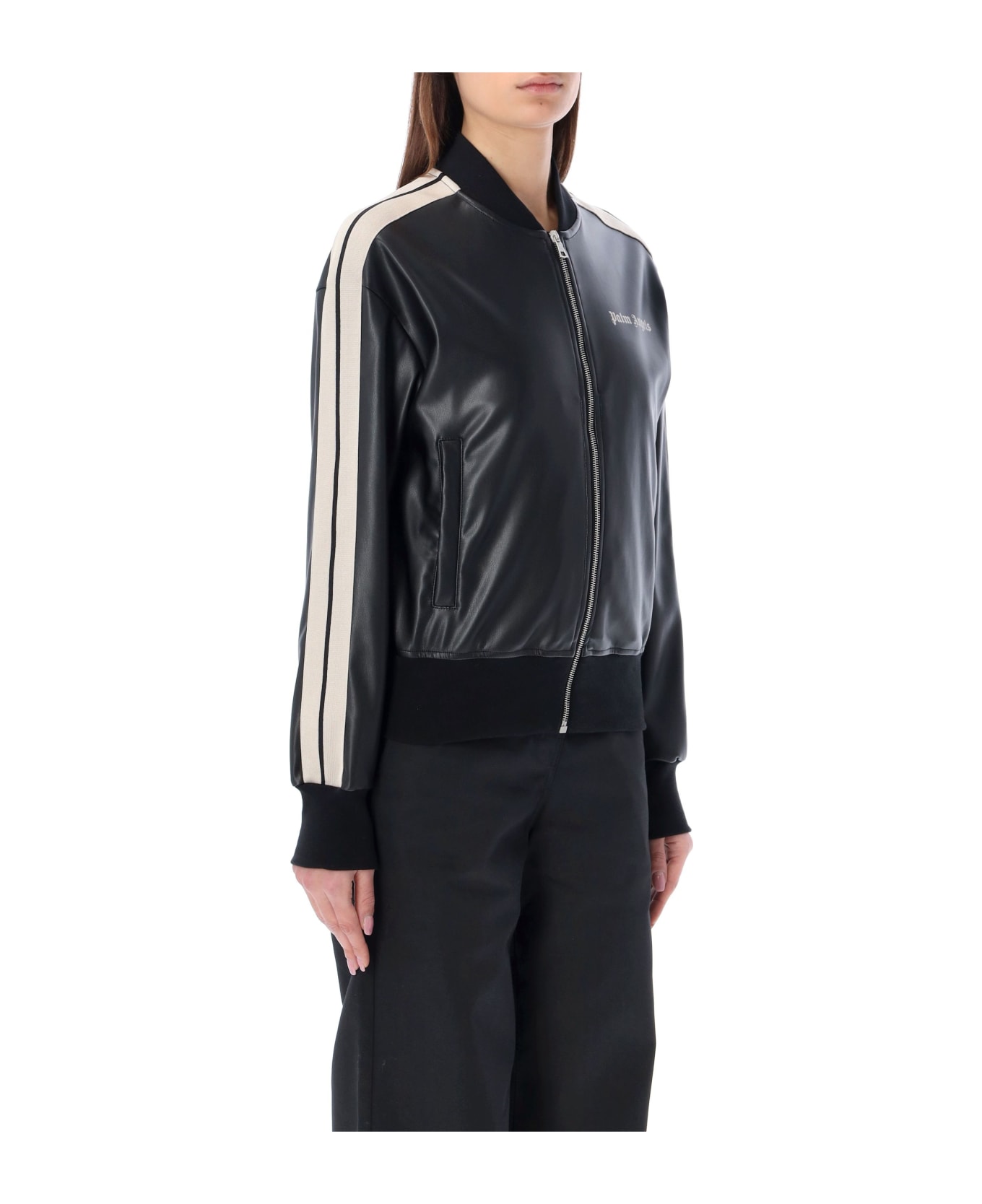 Palm Angels Leather Effect Bomber Track - Nero
