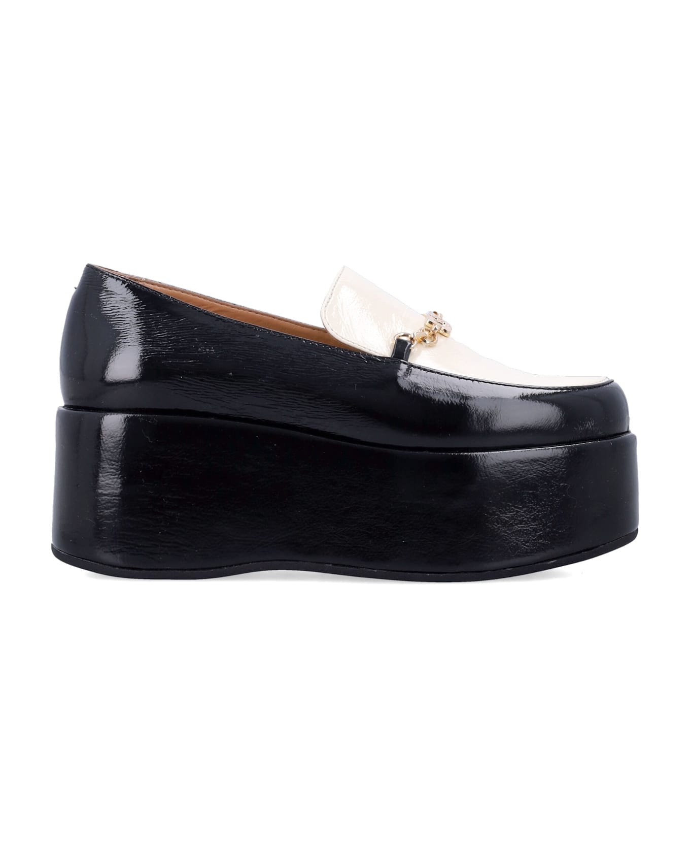 Ganni Bicolor Patent Platform Loafers - BLACK EGRET