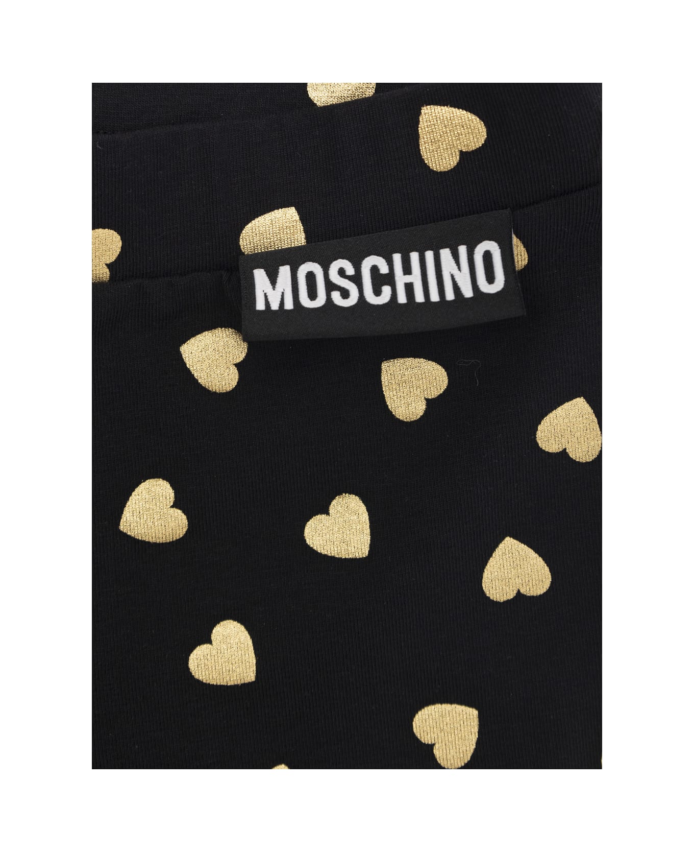 Moschino Black Leggings With All-over Heart Print In Stretch Cotton Girl - BLACK