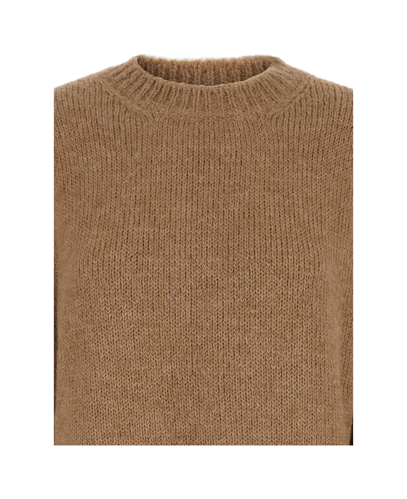 Jil Sander Oversized Beige Sweater With Ribbed Trim In Wool Woman - Beige