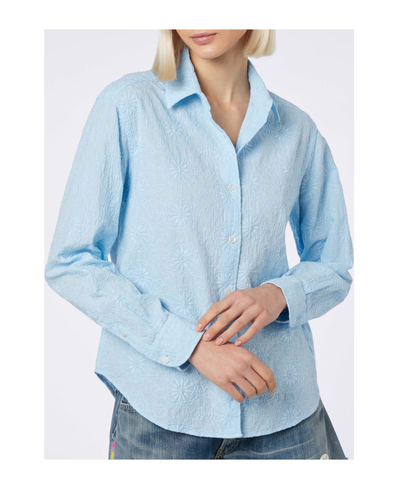MC2 Saint Barth Woman Classic Sangallo Cotton Shirt Meredith - SKY