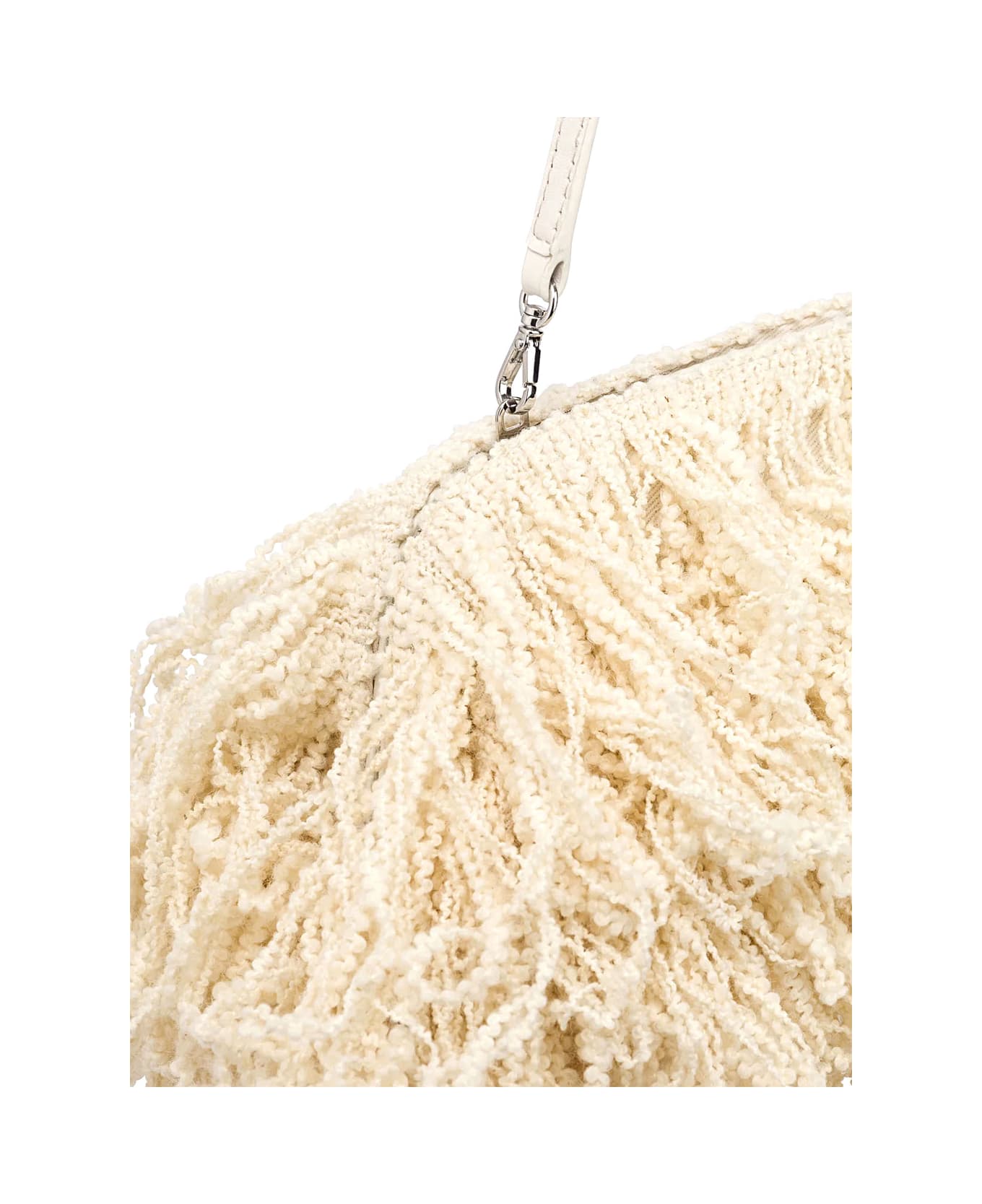 Philosophy di Lorenzo Serafini White Pochette With All-over Fringe Design And Removable Handle In Tech Fabric Woman - White