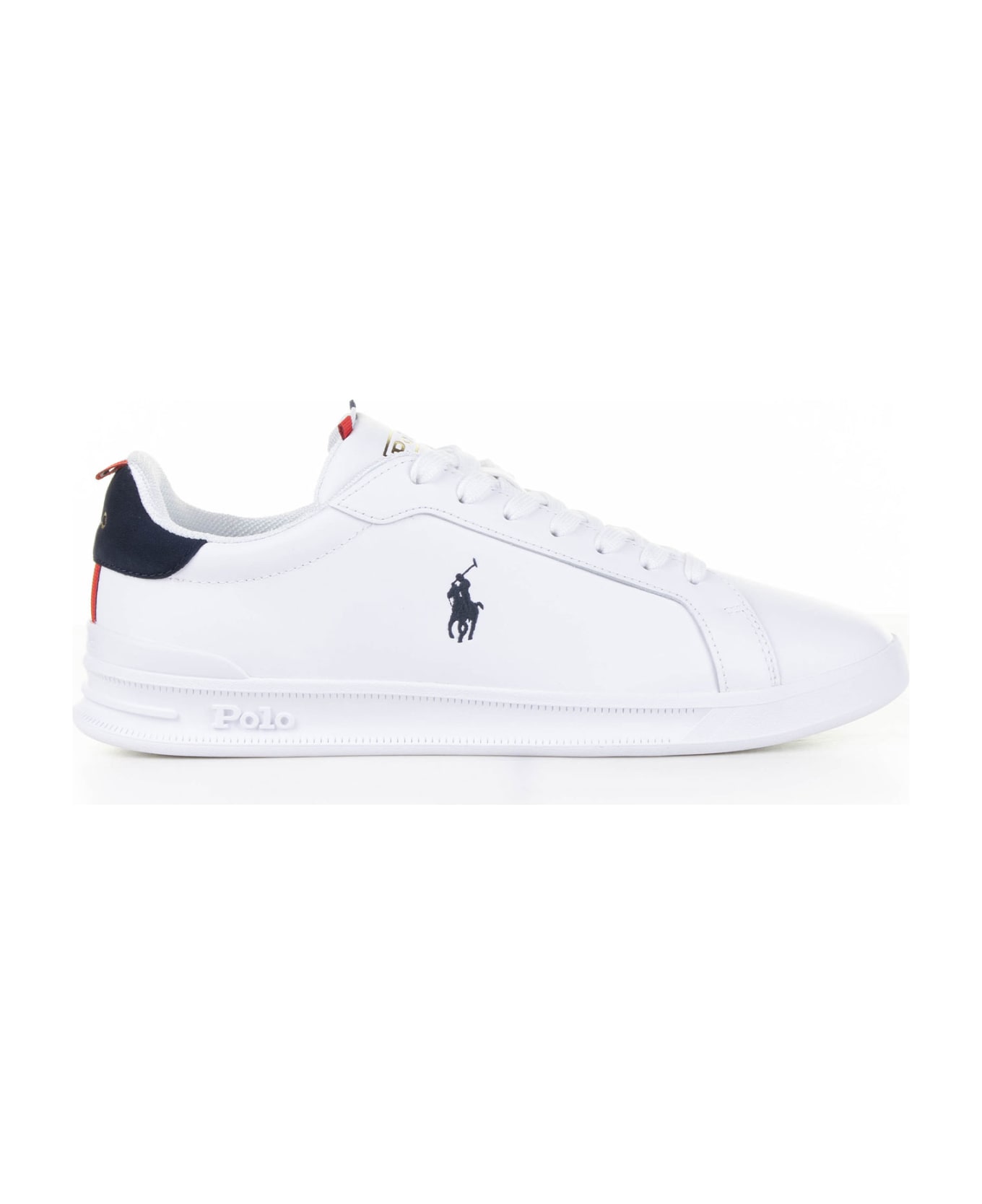 Ralph Lauren White And Blue Leather Sneaker With Logo - WHITE/NAVY/RED スニーカー