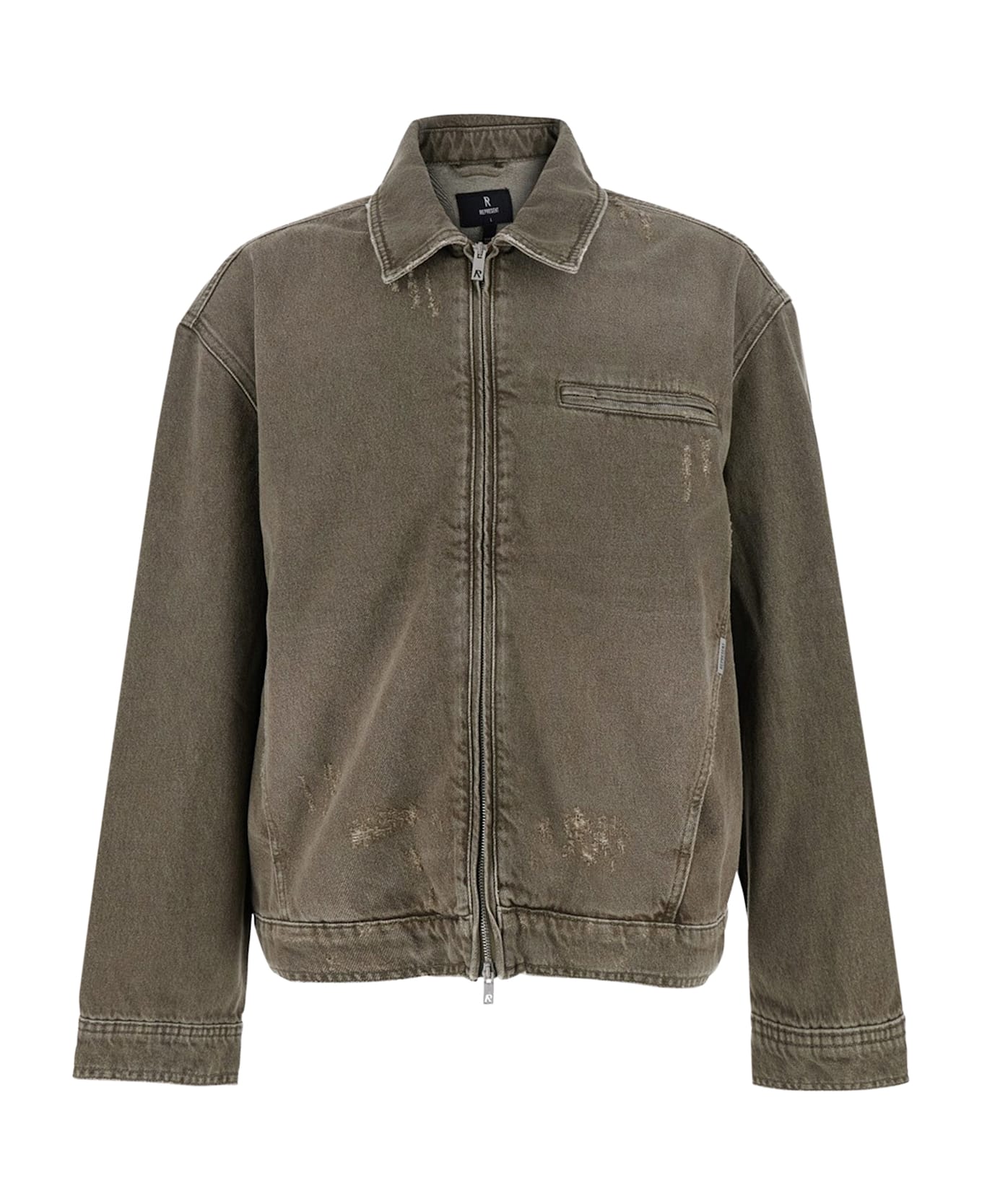 REPRESENT Denim Jacket With Distressed Effect - WASHED OLIVE