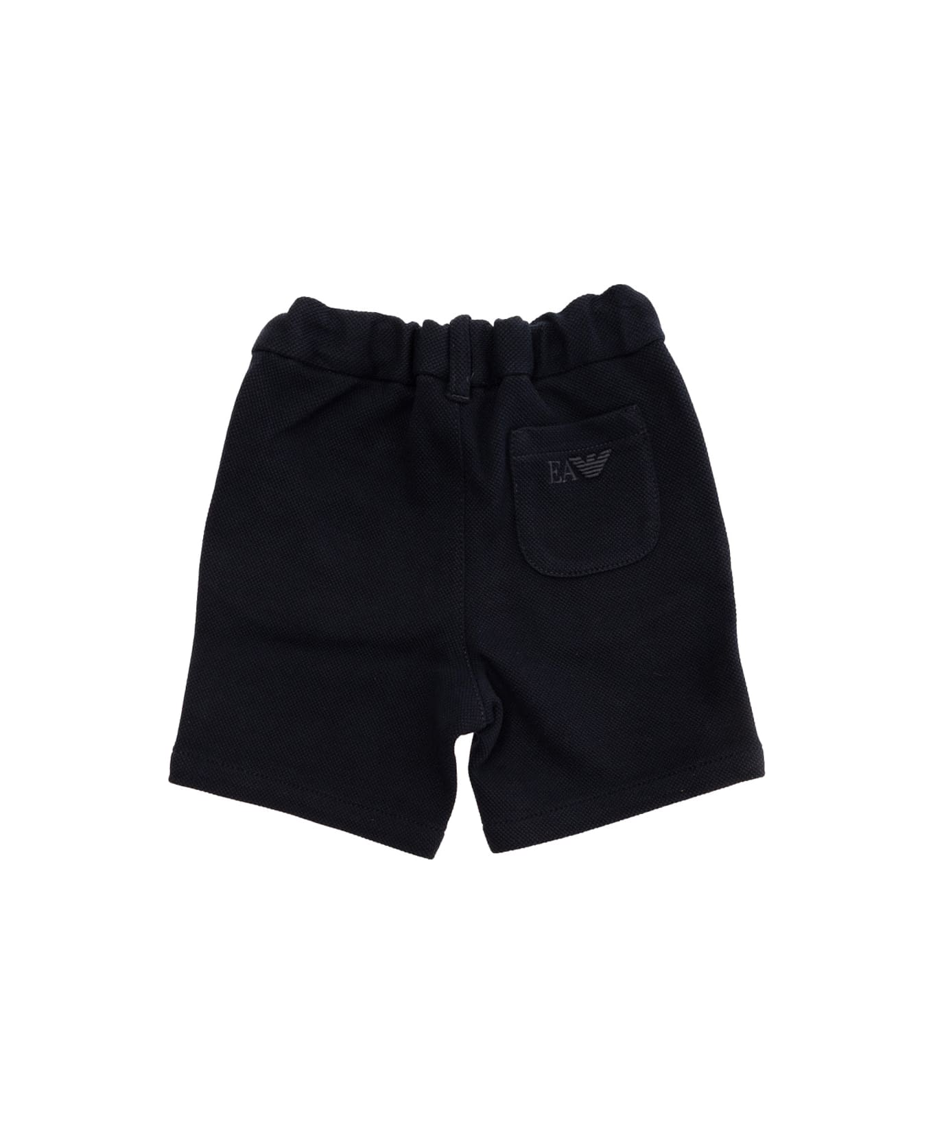 Emporio Armani Black Bermuda With Belt Loops And Embroidered Logo On The Back In Cotton Baby - Blu