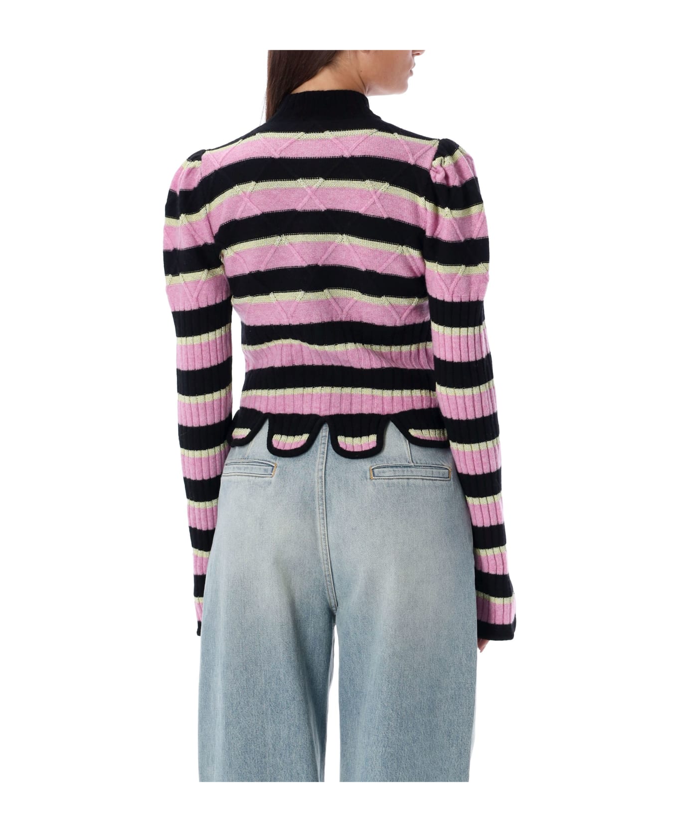 Cormio Divina Knit Zip-up Sweater - PINK/YELLOW ニットウェア