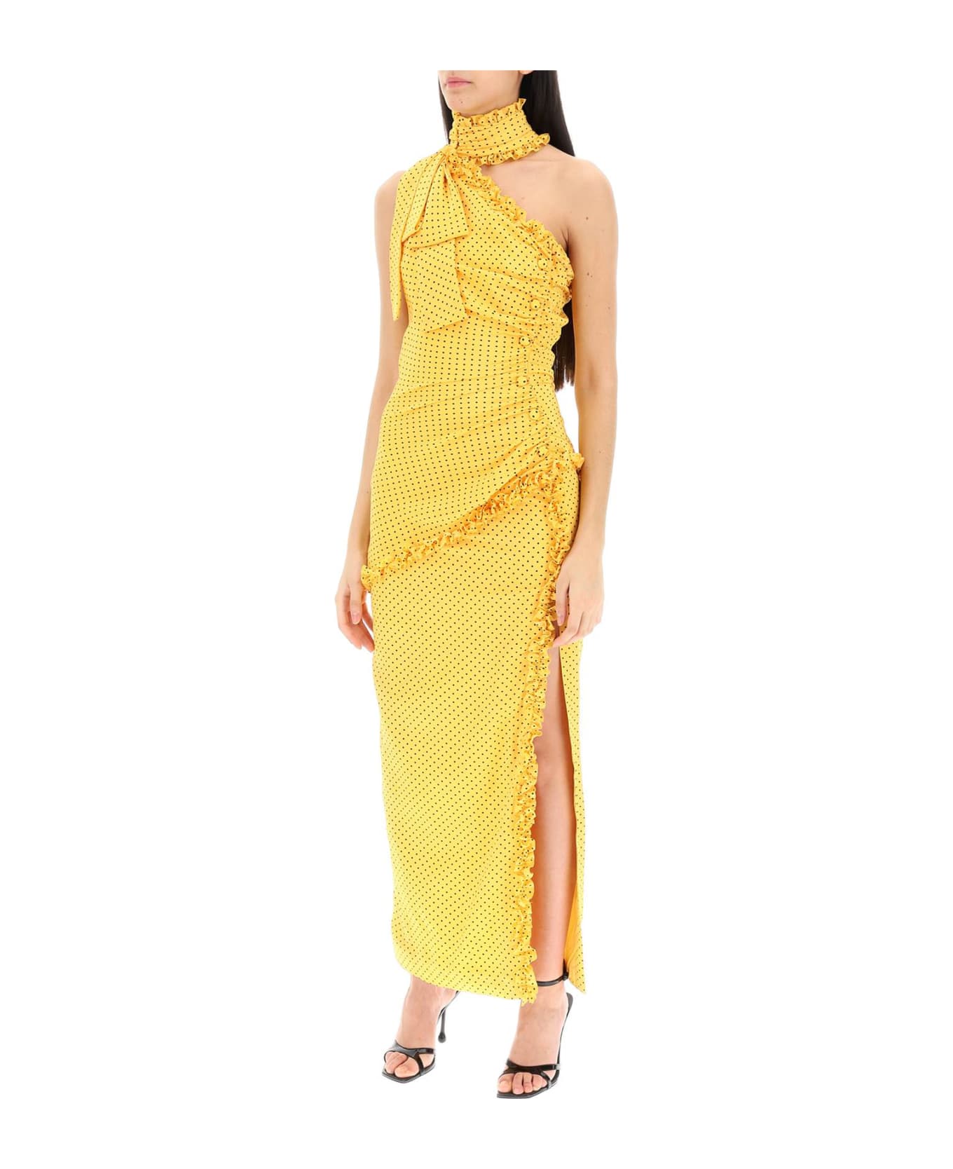 Alessandra Rich Polka Dot One-shoulder Maxi Dress - YELLOW BLACK (Yellow)