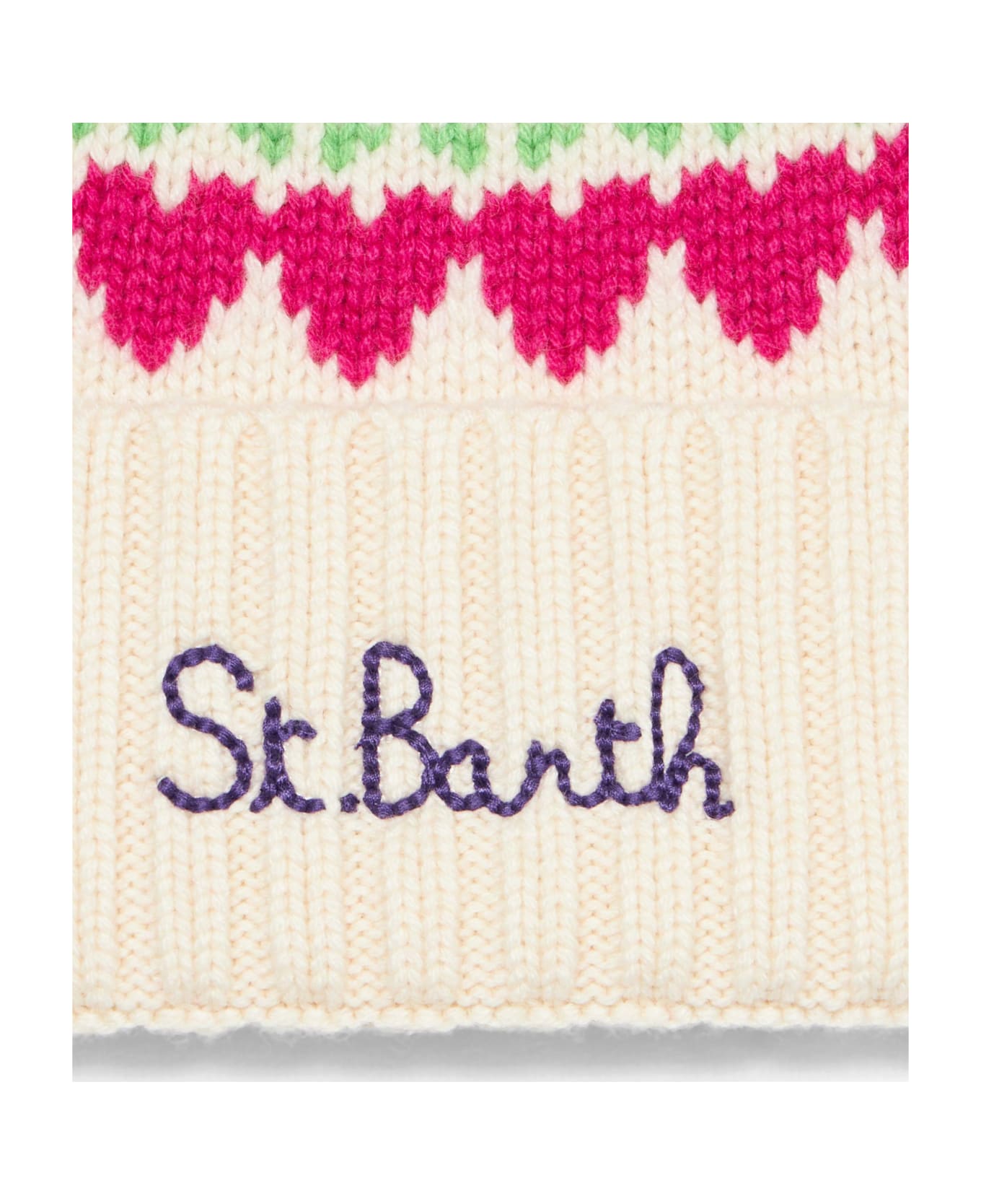 MC2 Saint Barth Woman White Beanie With Fair Isle Heart Jacquard - WHITE