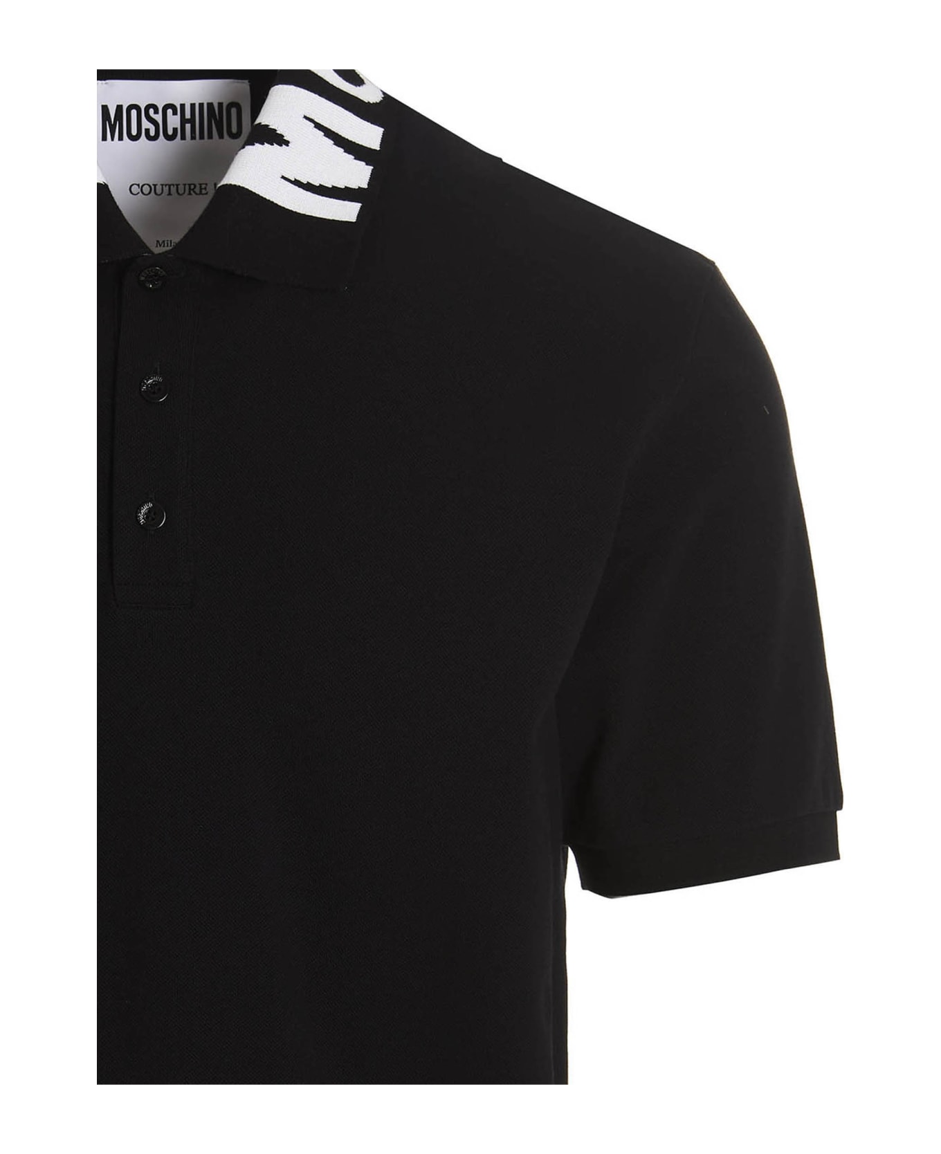 Moschino Logo Collar striped Polo Shirt - Black  