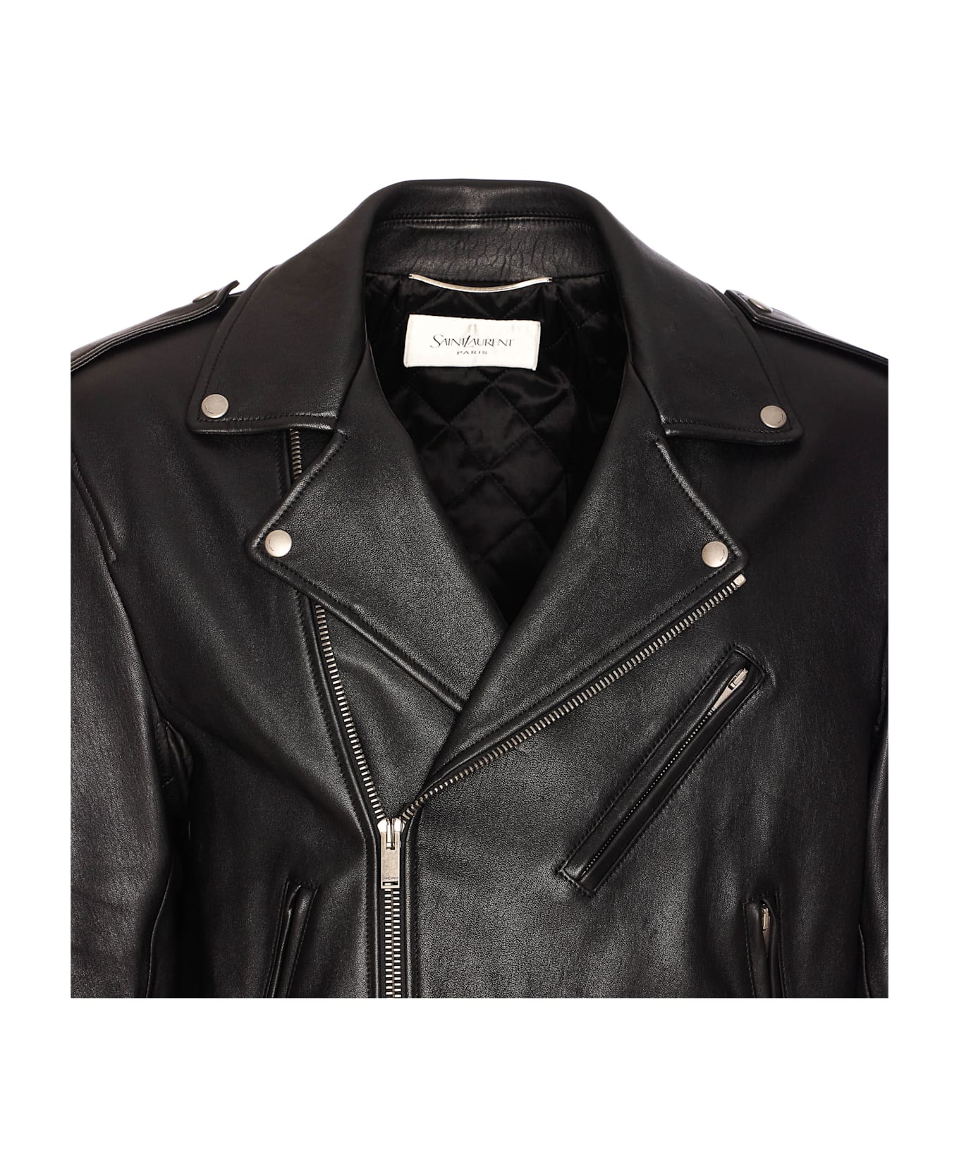 Saint Laurent Lamb Leather Biker Jacket - Black