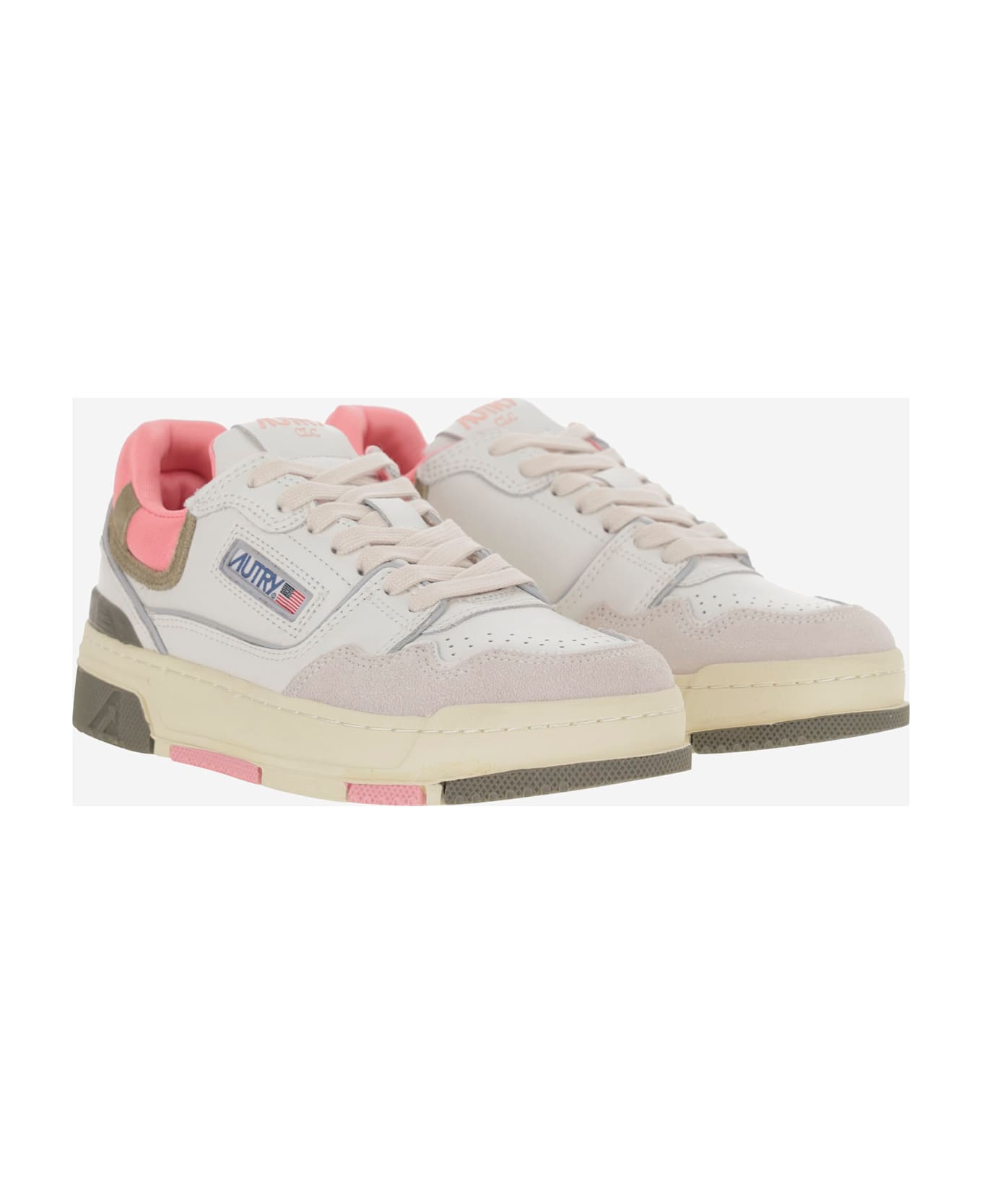 Autry Clc Low Suede And Mesh Sneakers - Bianco+rosa