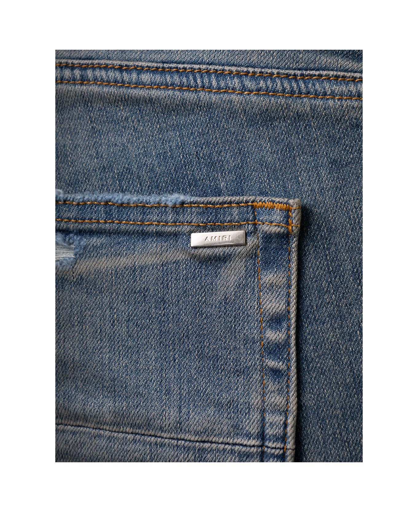 AMIRI Stack Blue Denim Jeans With Ripped Inserts Amiri Man - Blu