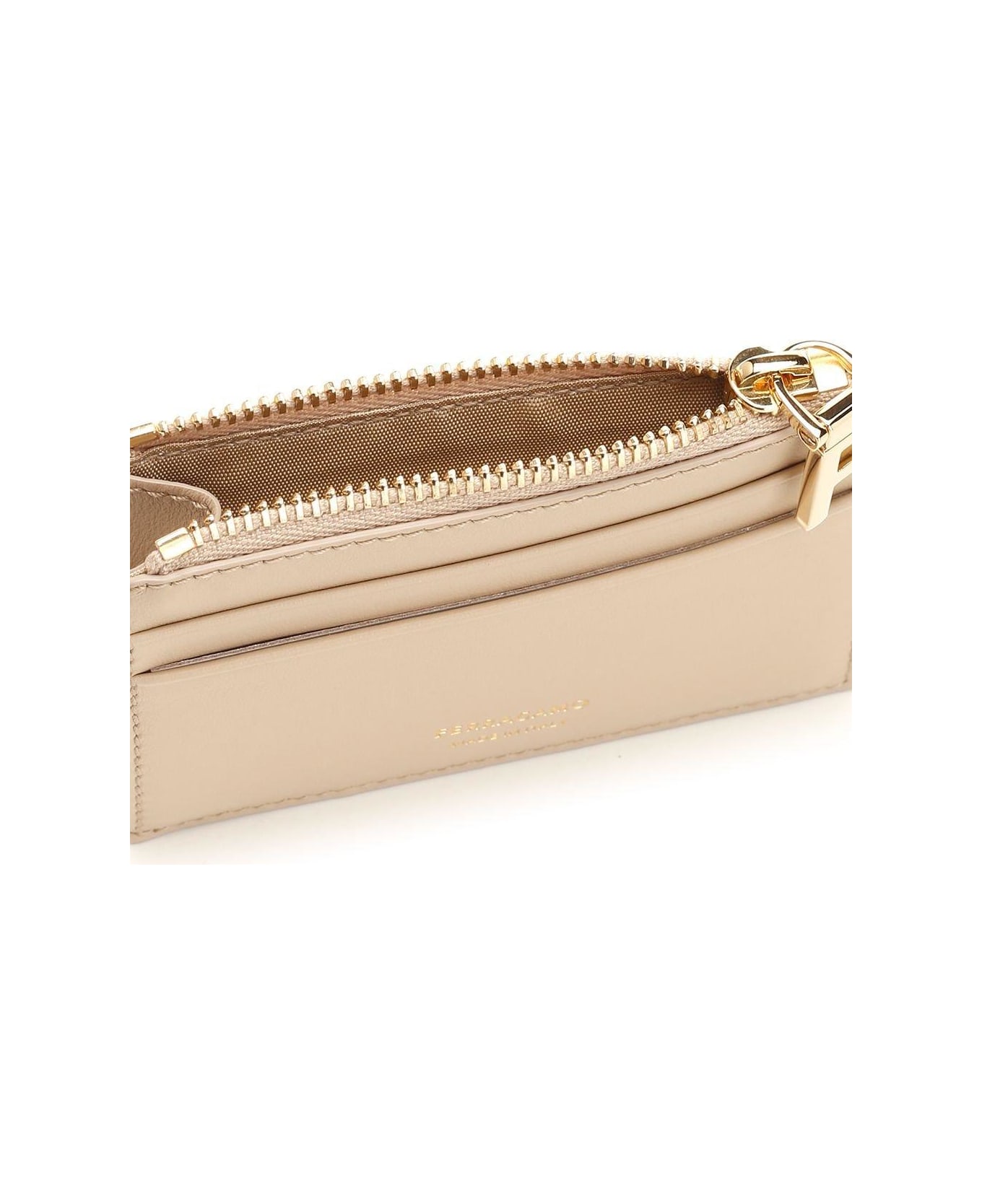 Ferragamo Logo Printed Zipped Cardholder - Beige