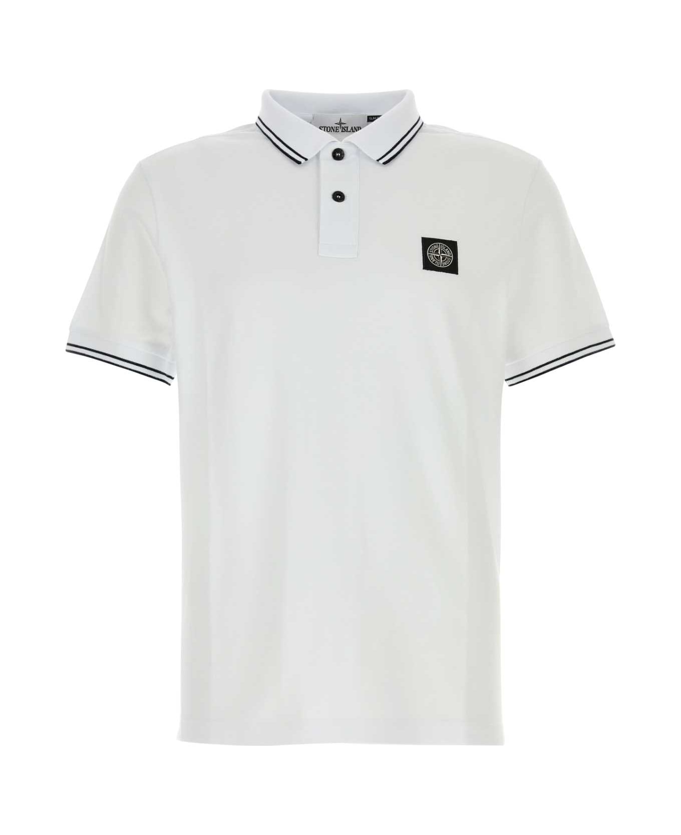 Stone Island White Stretch Piquet Polo Shirt - WHITE