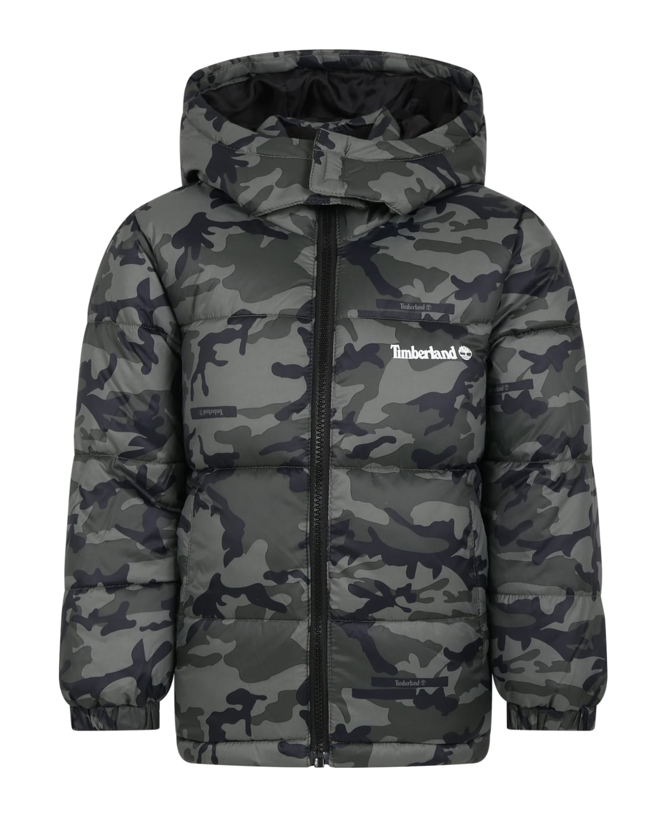 Timberland Green Down Jacket For Boy With Logo - Green コート＆ジャケット