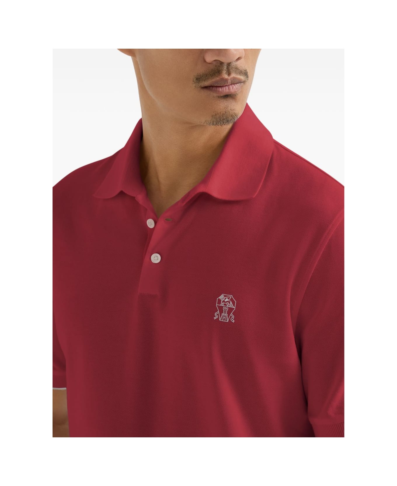 Brunello Cucinelli Logo Cotton Polo Shirt - Red