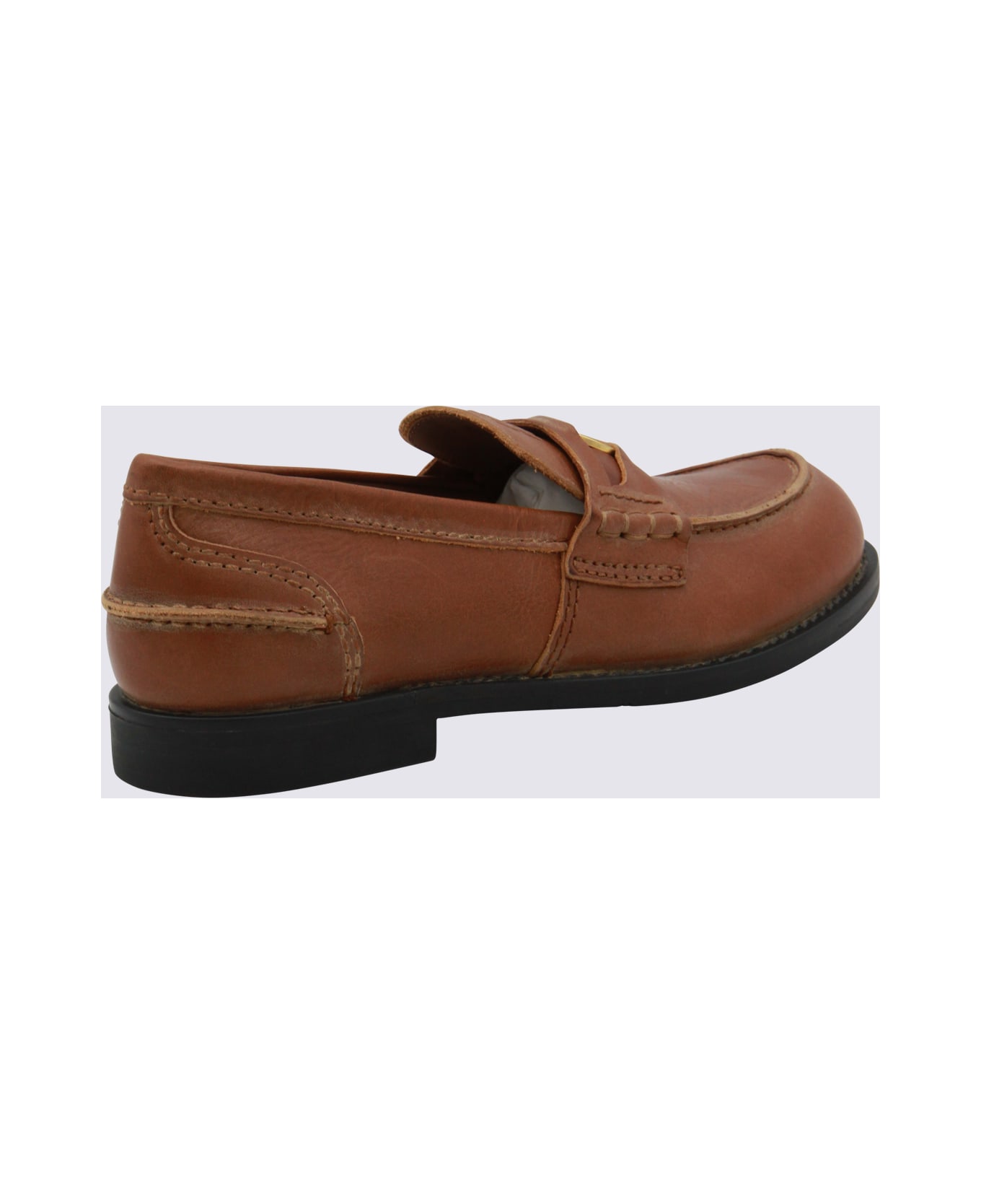 Miu Miu Brown Leather Loafers - Brown