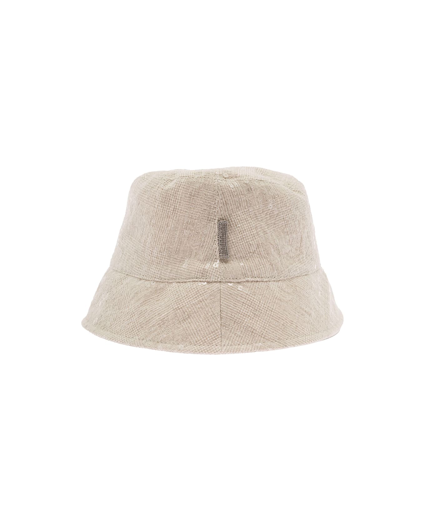 Brunello Cucinelli Beige Bucket Hat With All-over Paillettes Embellishment In Linen Woman - Beige