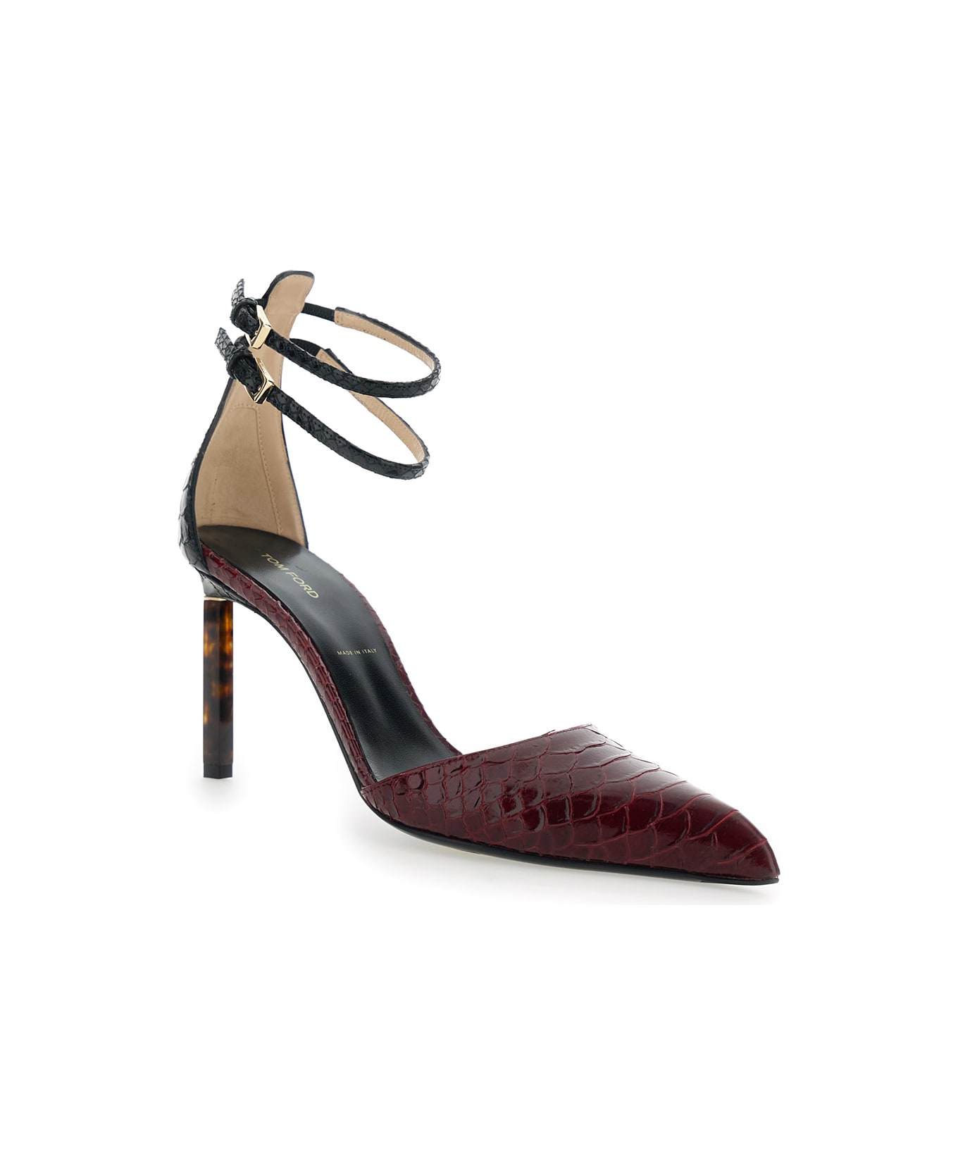 Tom Ford Bordeaux Pumps With High Stiletto Heel And Ankle Strap Closure In Leather Woman - Bordeaux