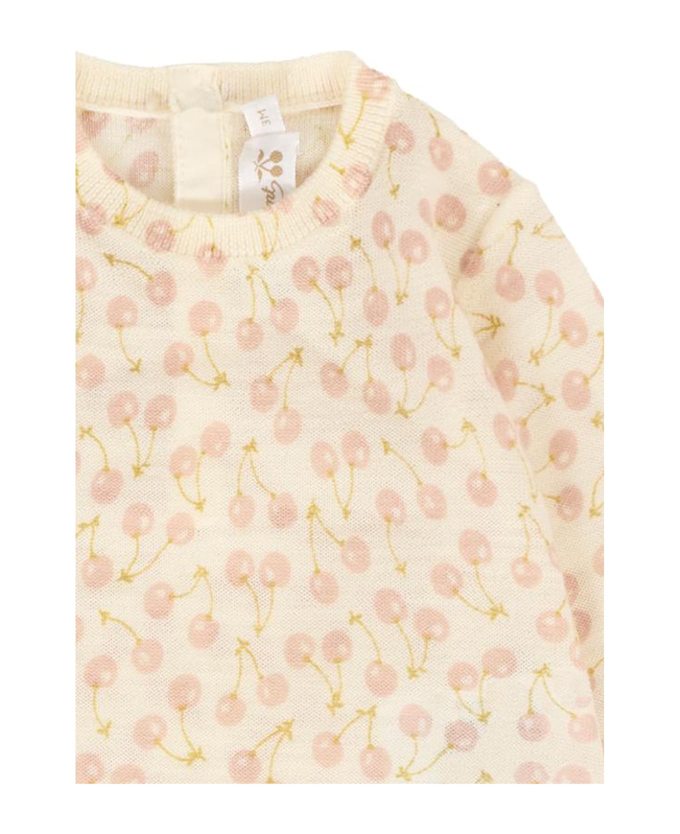 Bonpoint Ivory Jumpsuit For Baby Girl With Cherries - Pink