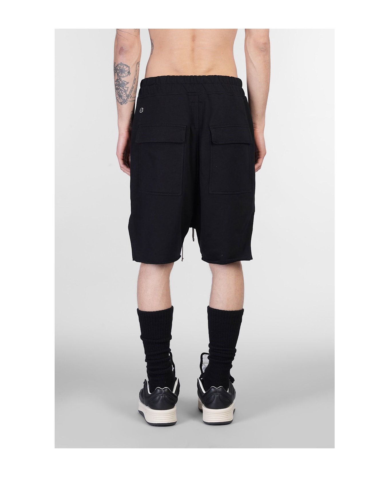 Rick Owens x Champion Beveled Pods Shorts In Black Cotton - black