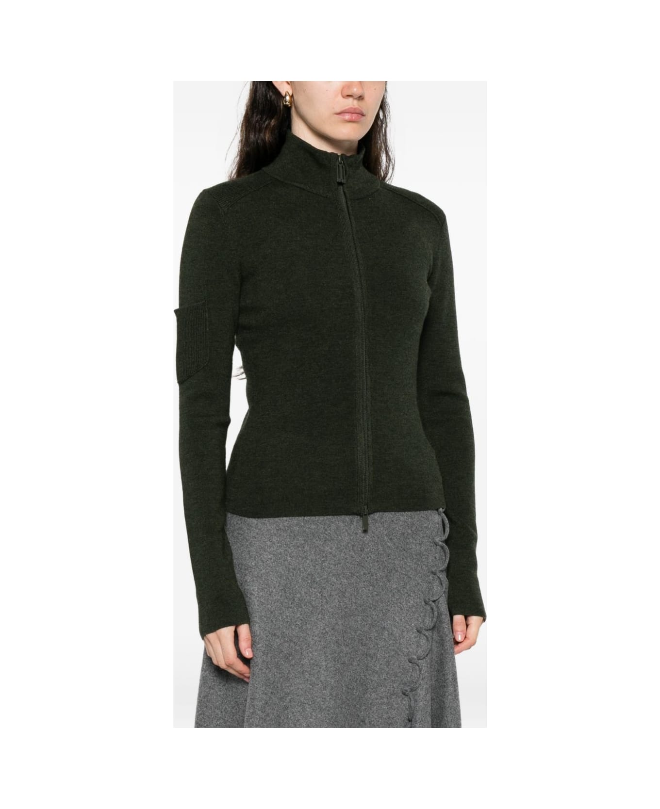 Victoria Beckham High Neck, Front Zip Closure - Green