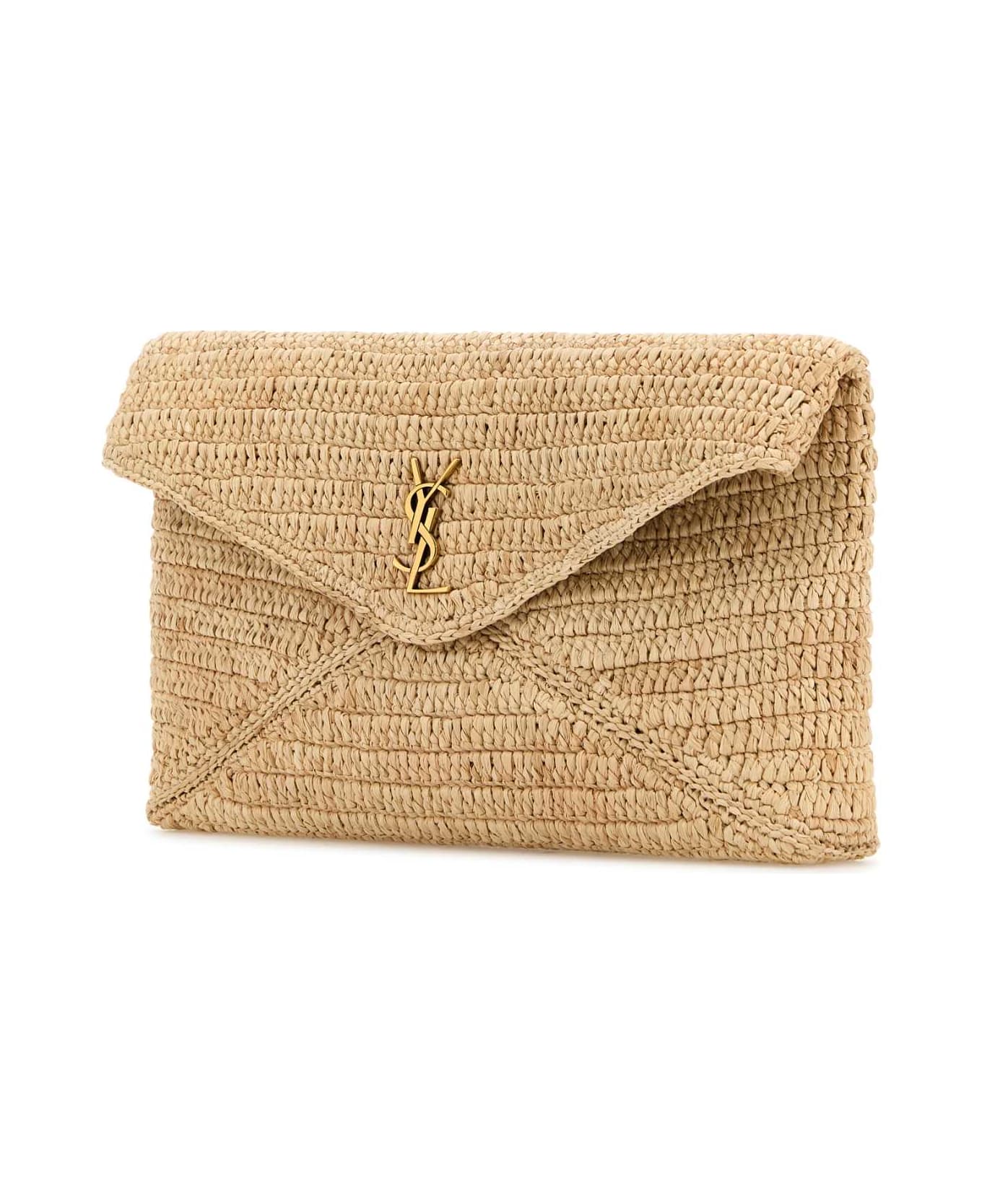 Saint Laurent Raffia Large Cassandre Pouch - NATURALEBRICK