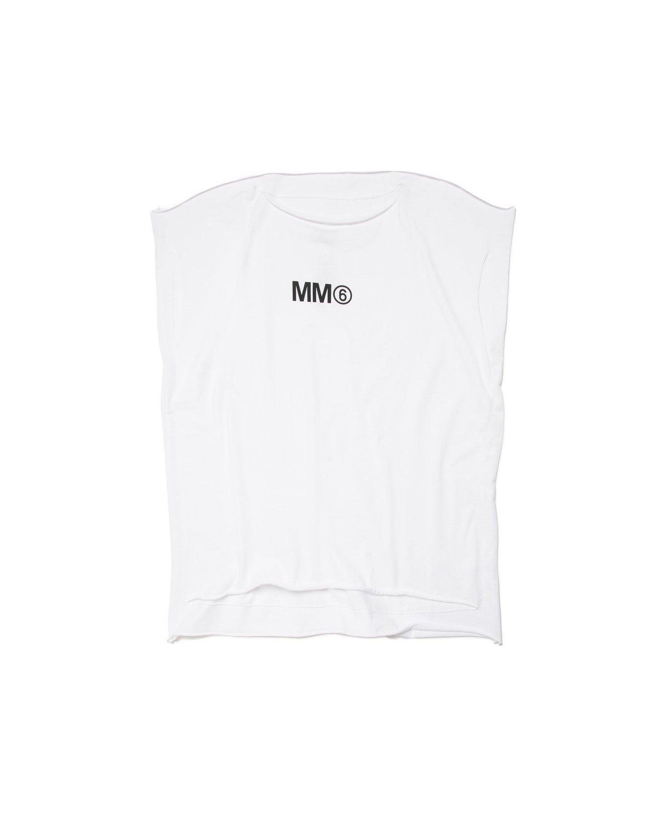 MM6 Maison Margiela Logo Printed Rolled Trim Tank Top - White