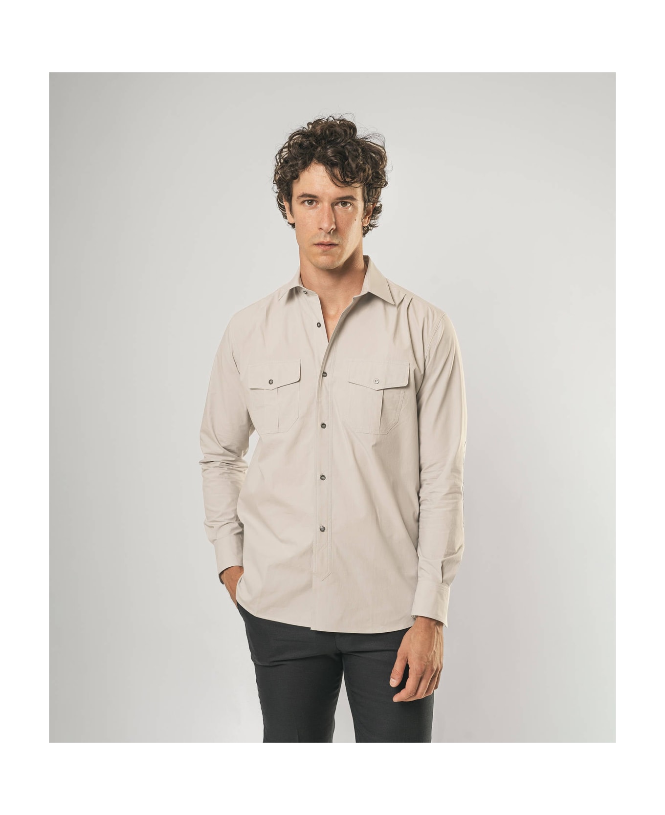 Larusmiani Military Cotton Shirt Shirt - LightGray