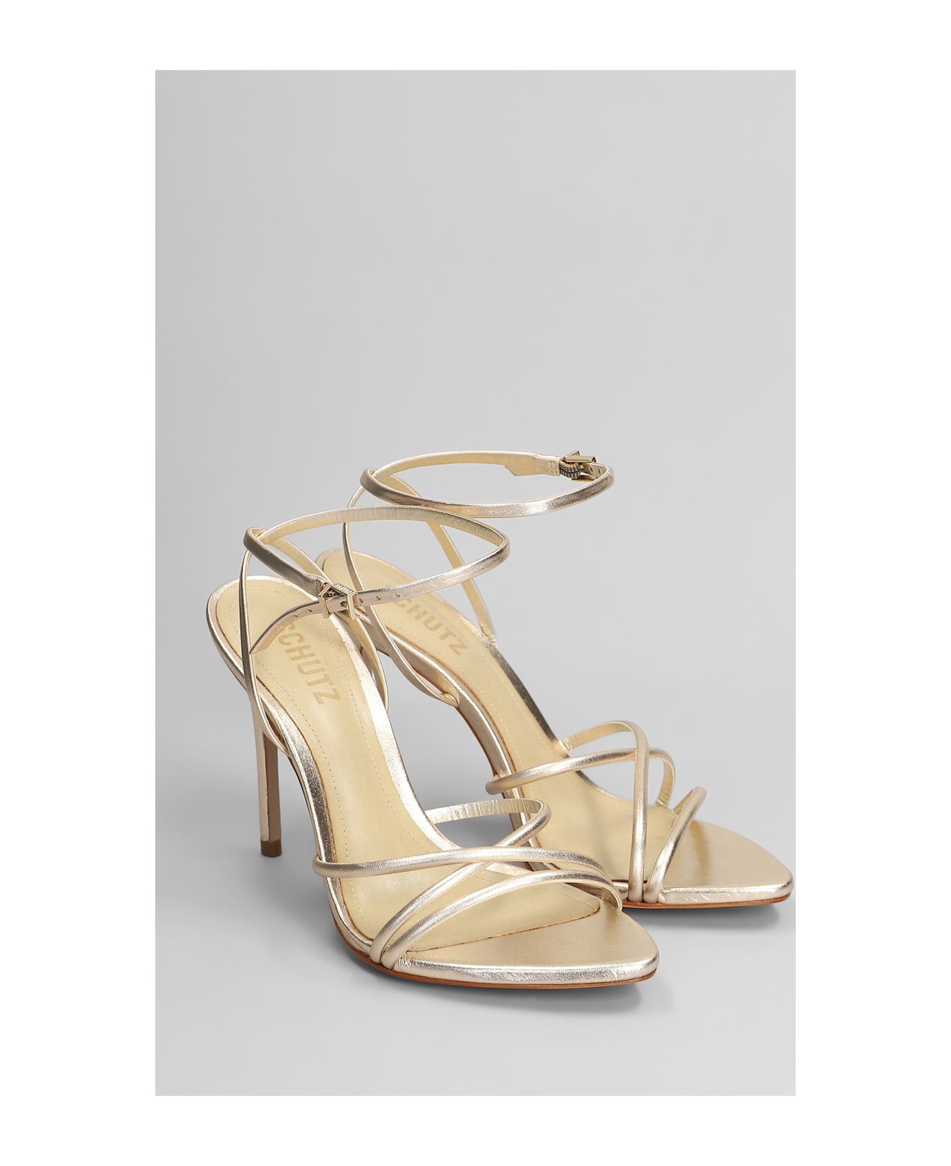 Schutz Sandals In Platinum Leather - platinum