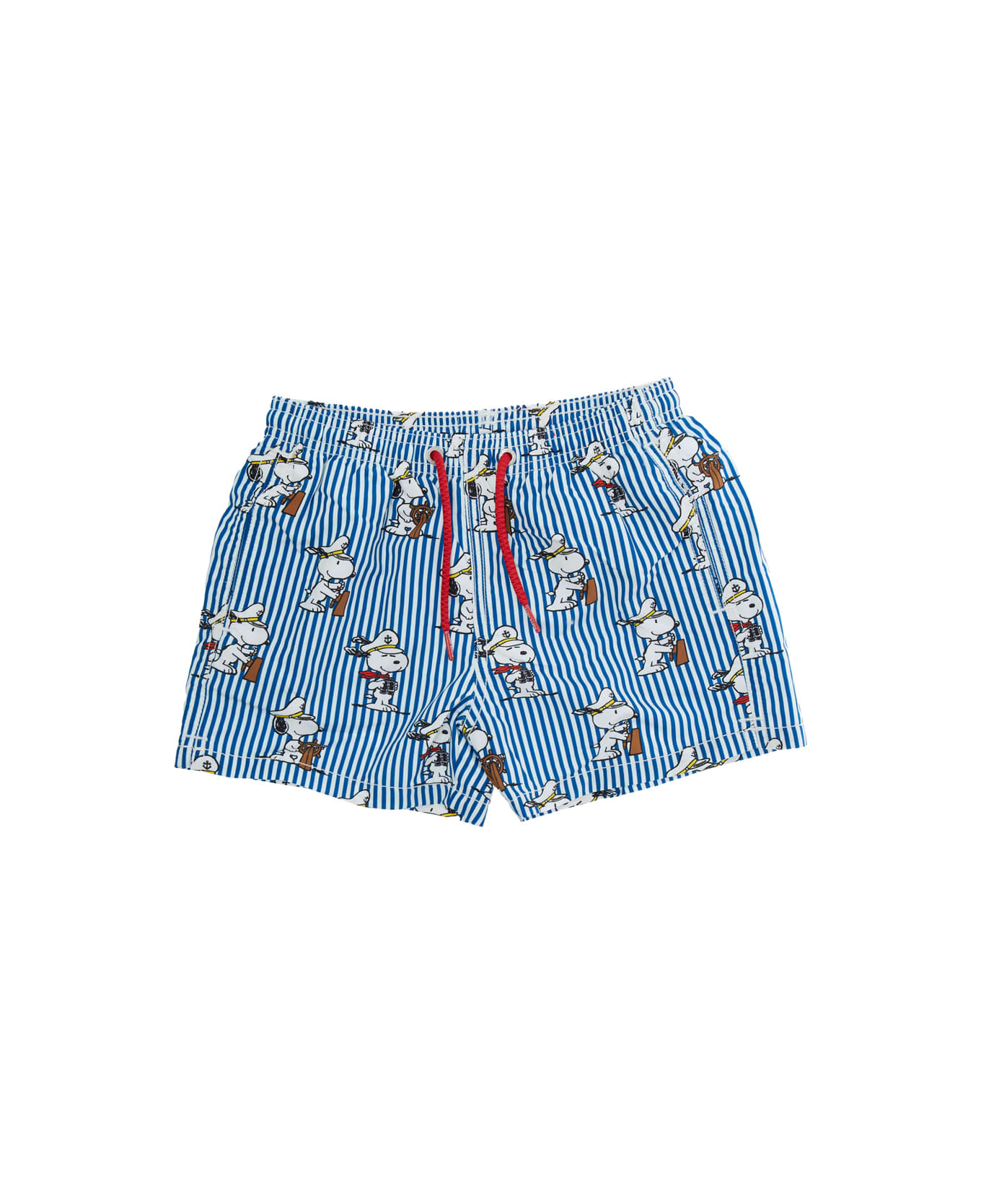 MC2 Saint Barth 'jean' Blue Swim Shorts With Elastic Drawstring Waist And All-over Striped Motif With Print In Tech Fabric Baby - Blu