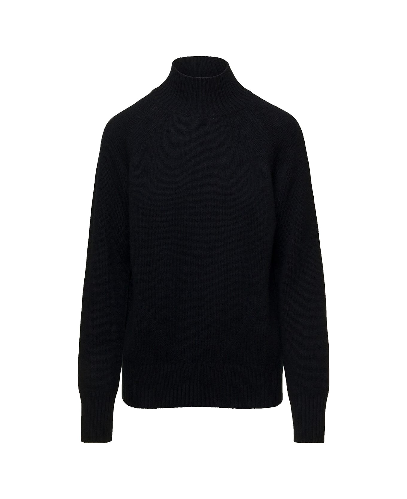 Allude Black Mockneck Sweater With Ribbed Trim In Cashmere Woman - Black