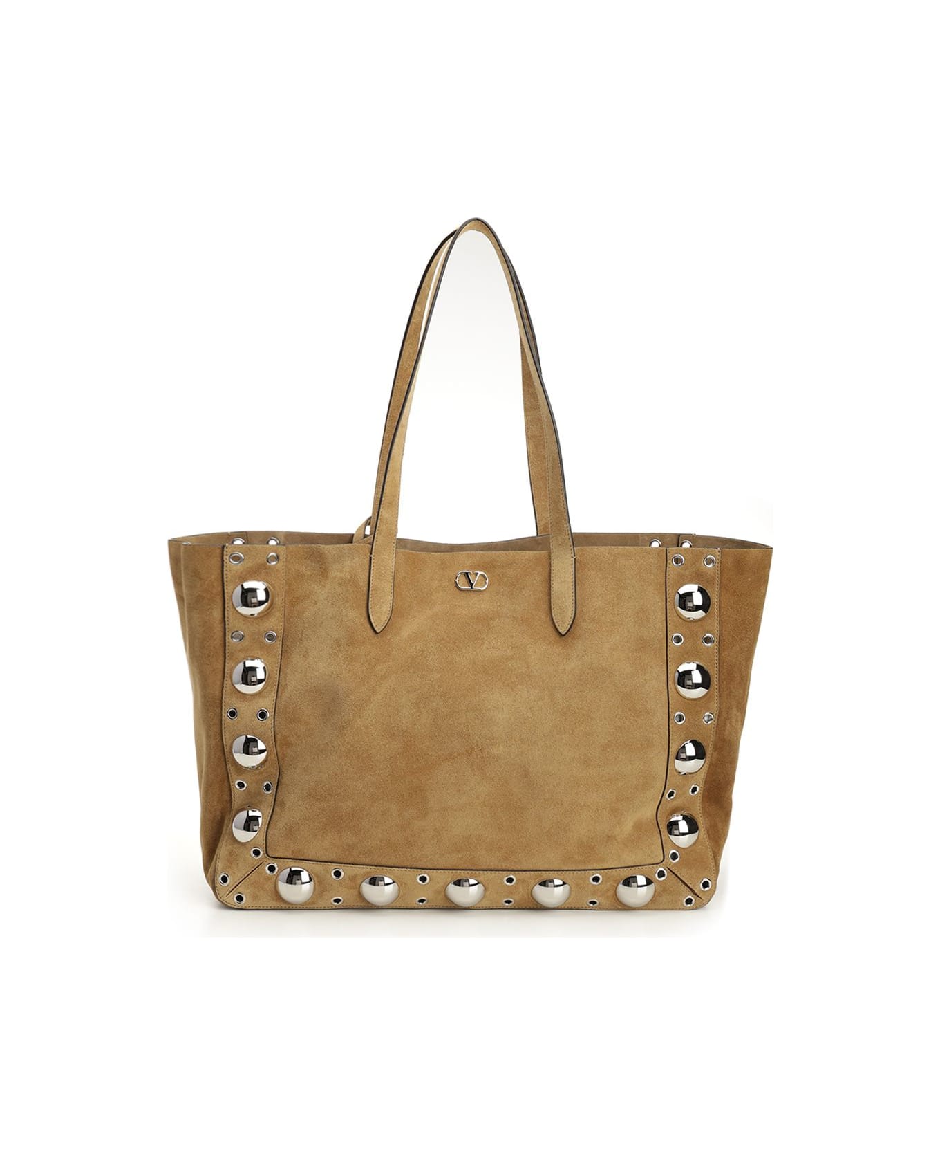 Valentino Garavani Nellcôte Large Suede Shopping Bag - HAVANA	BEIGE