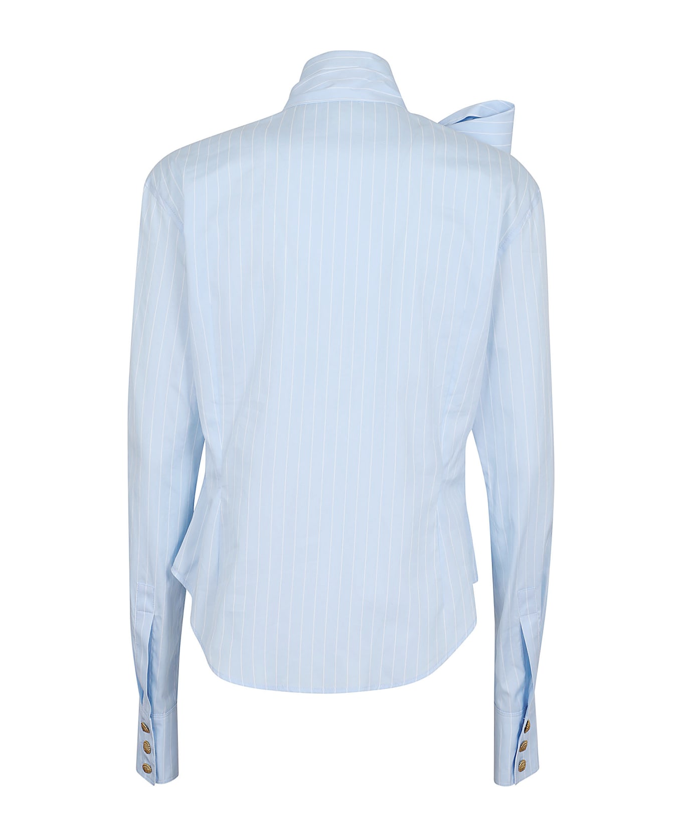 Balmain Pussy Bow Striped Cotton Popeline Shirt - Slj Bleu Pale Blanc