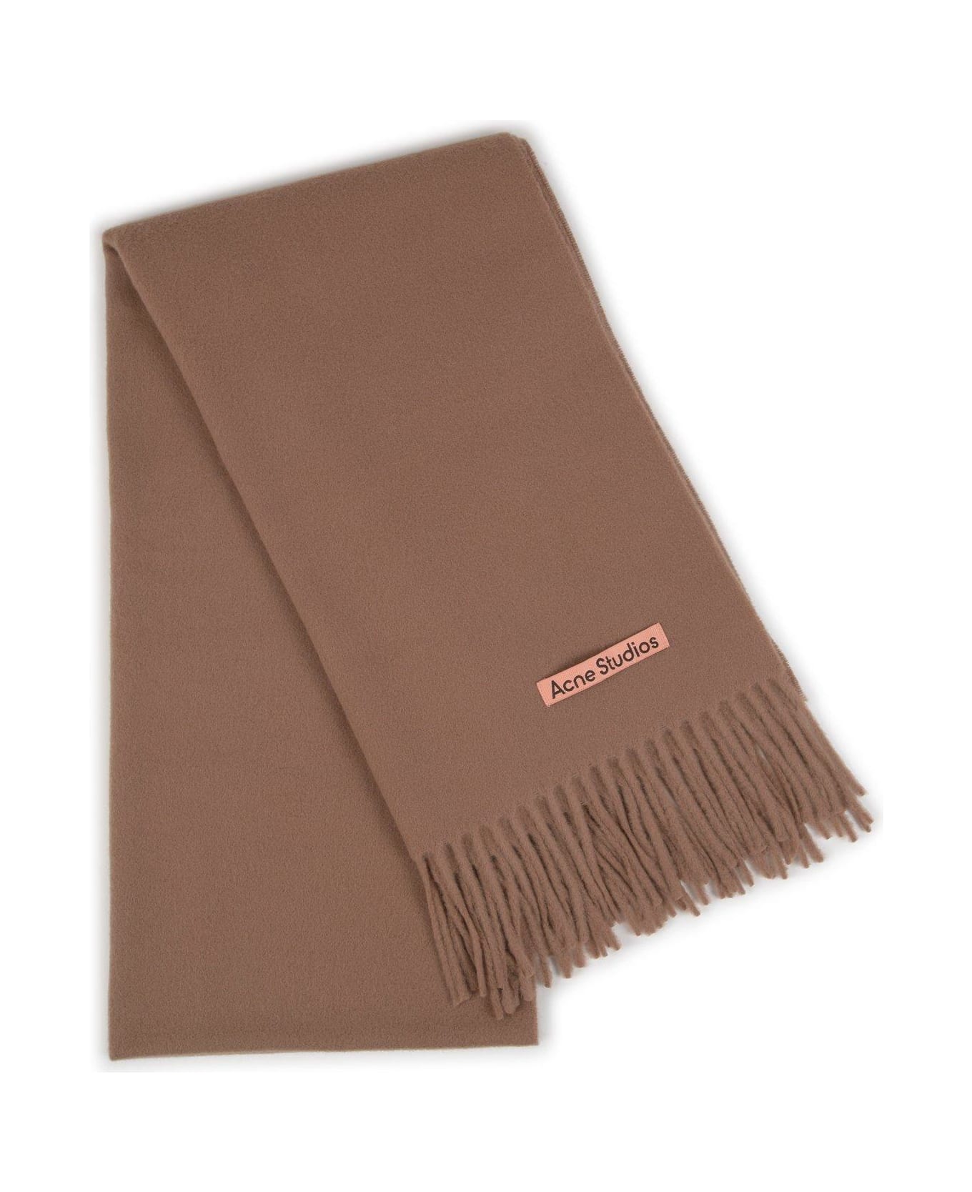 Acne Studios Logo Patch Fringed Scarf - BROWN